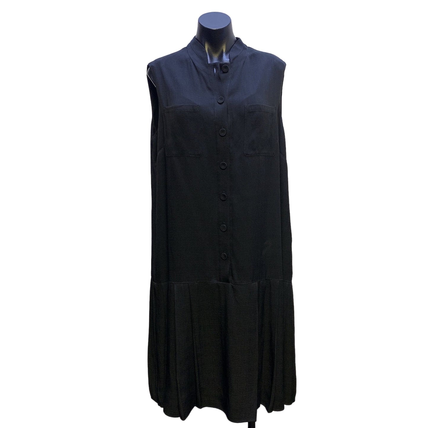 Lafayette 148 New York Black Sleeveless  Button-Front Dress w/Pleated Bottom Size XL