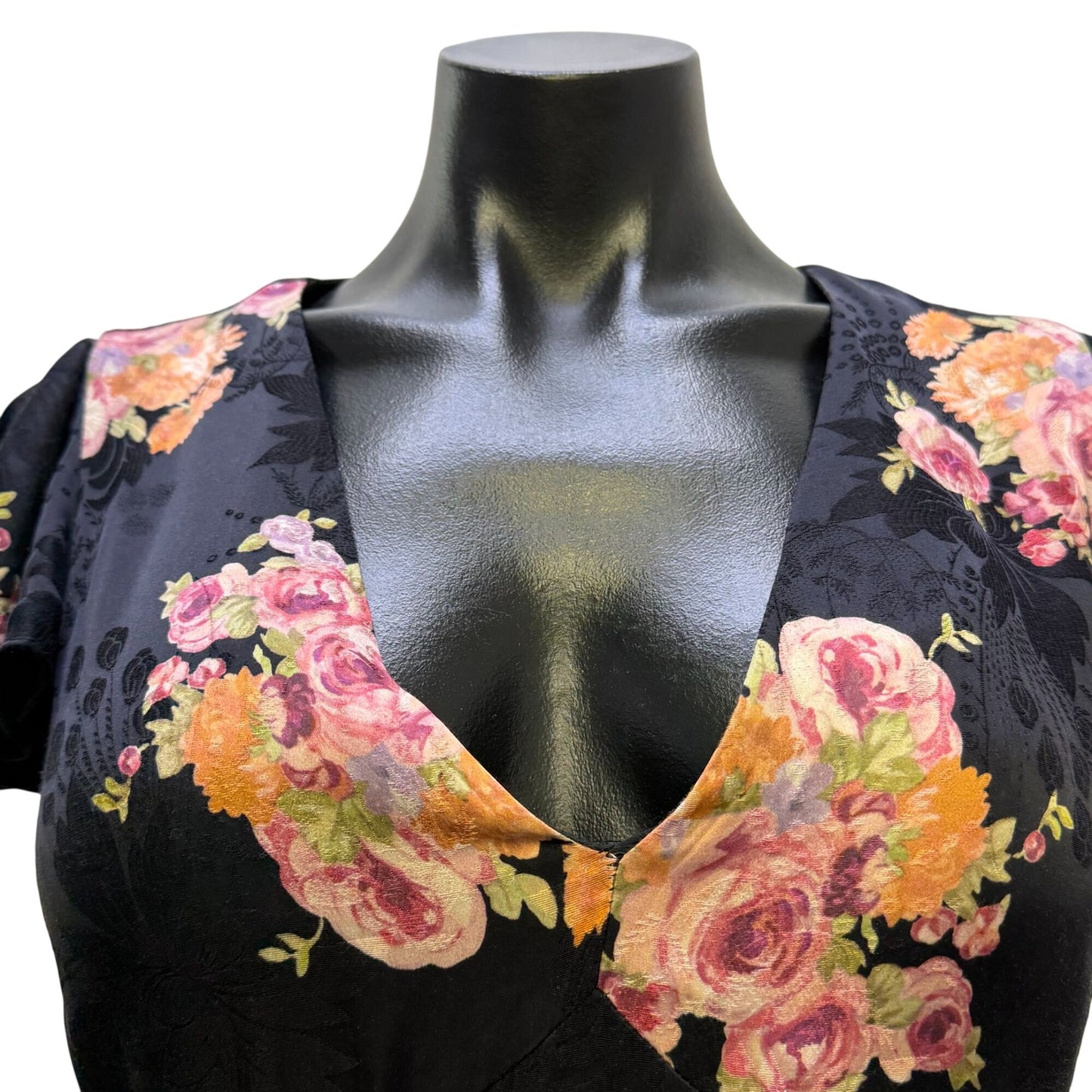 LoveShackFancy Black Floral Midi Dress Short Flutter Sleeves Size 2