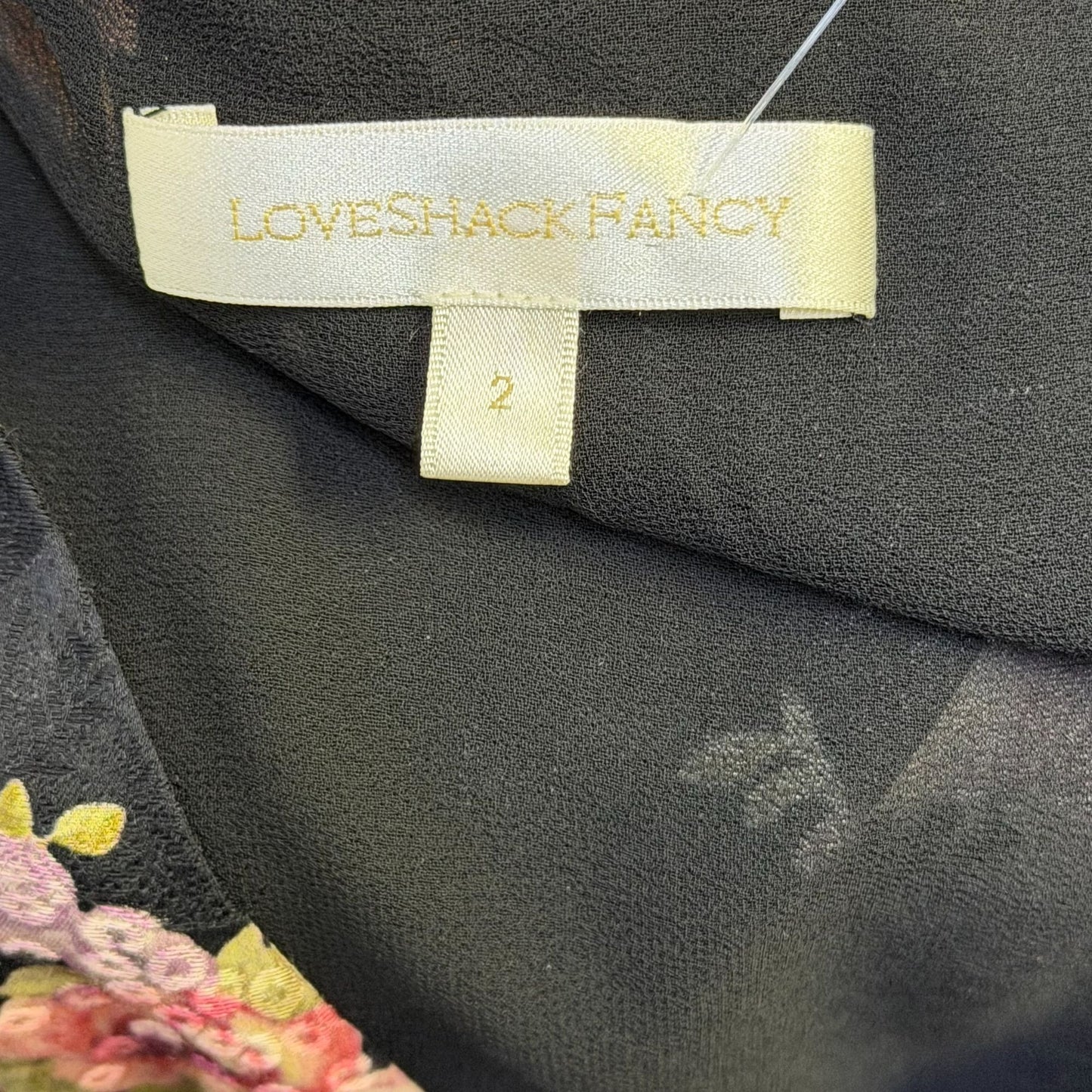 LoveShackFancy Black Floral Midi Dress Short Flutter Sleeves Size 2