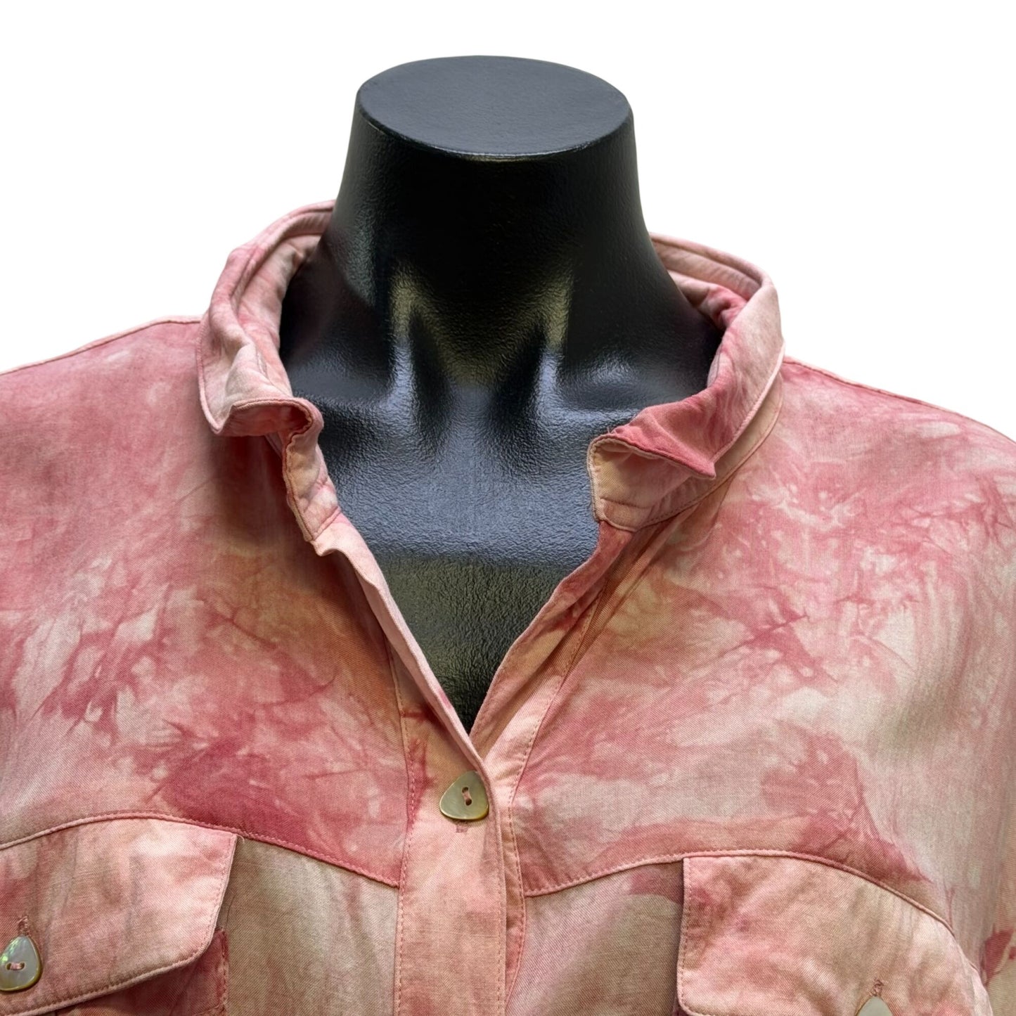 John Mark Pink Tie-Dye Button-Up Blouse W/ Floral Patchwork Back XL