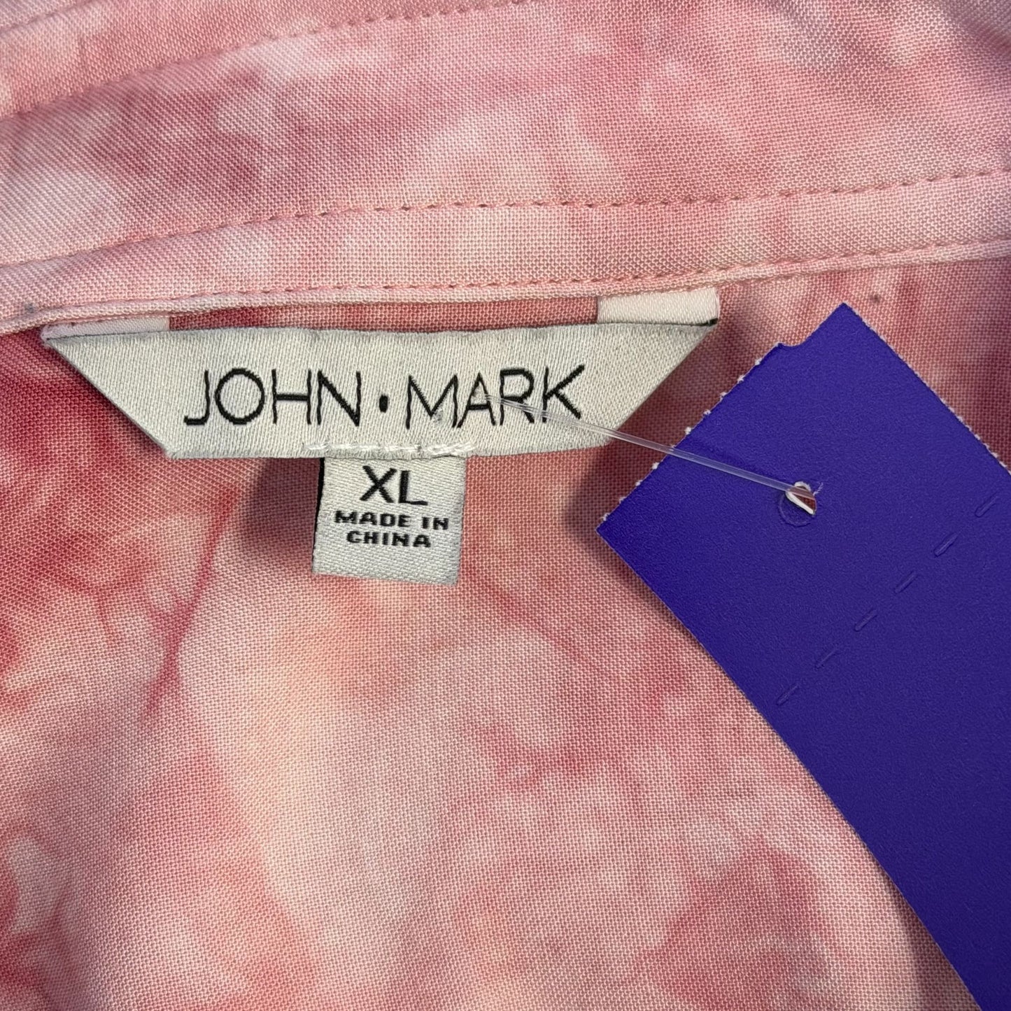 John Mark Pink Tie-Dye Button-Up Blouse W/ Floral Patchwork Back XL