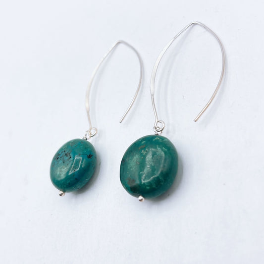 Minimalist Green Stone Sterling Silver Dangle Earrings