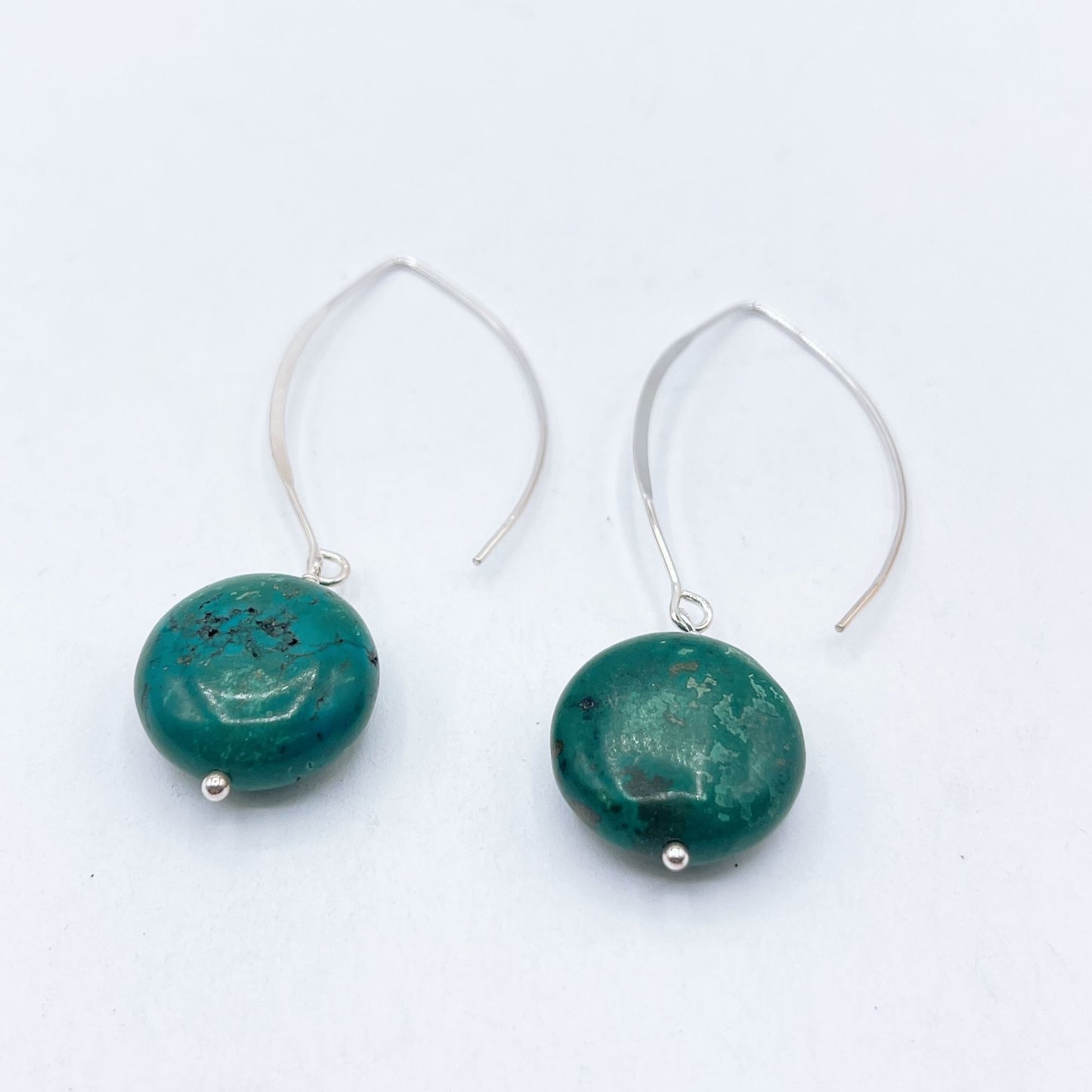 Minimalist Green Stone Sterling Silver Dangle Earrings