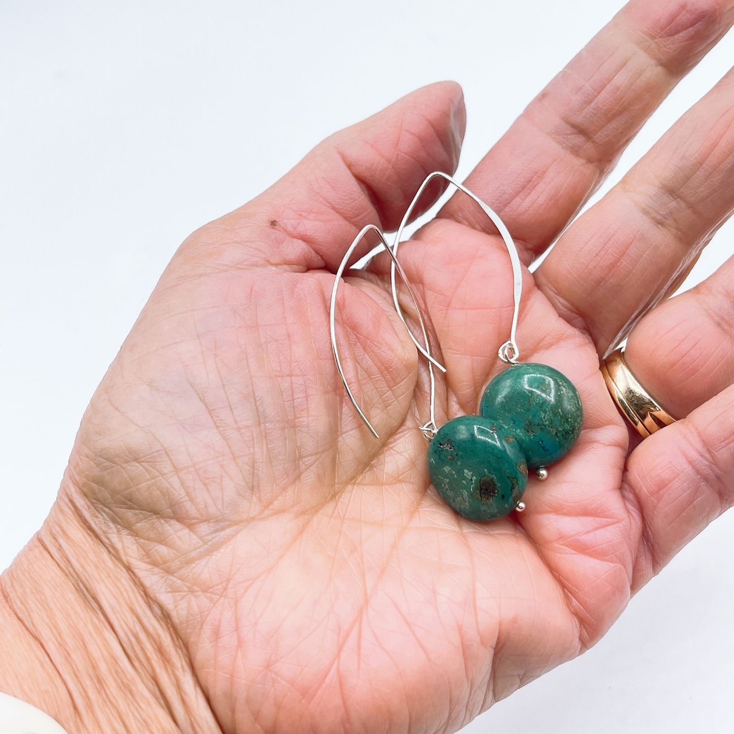 Minimalist Green Stone Sterling Silver Dangle Earrings