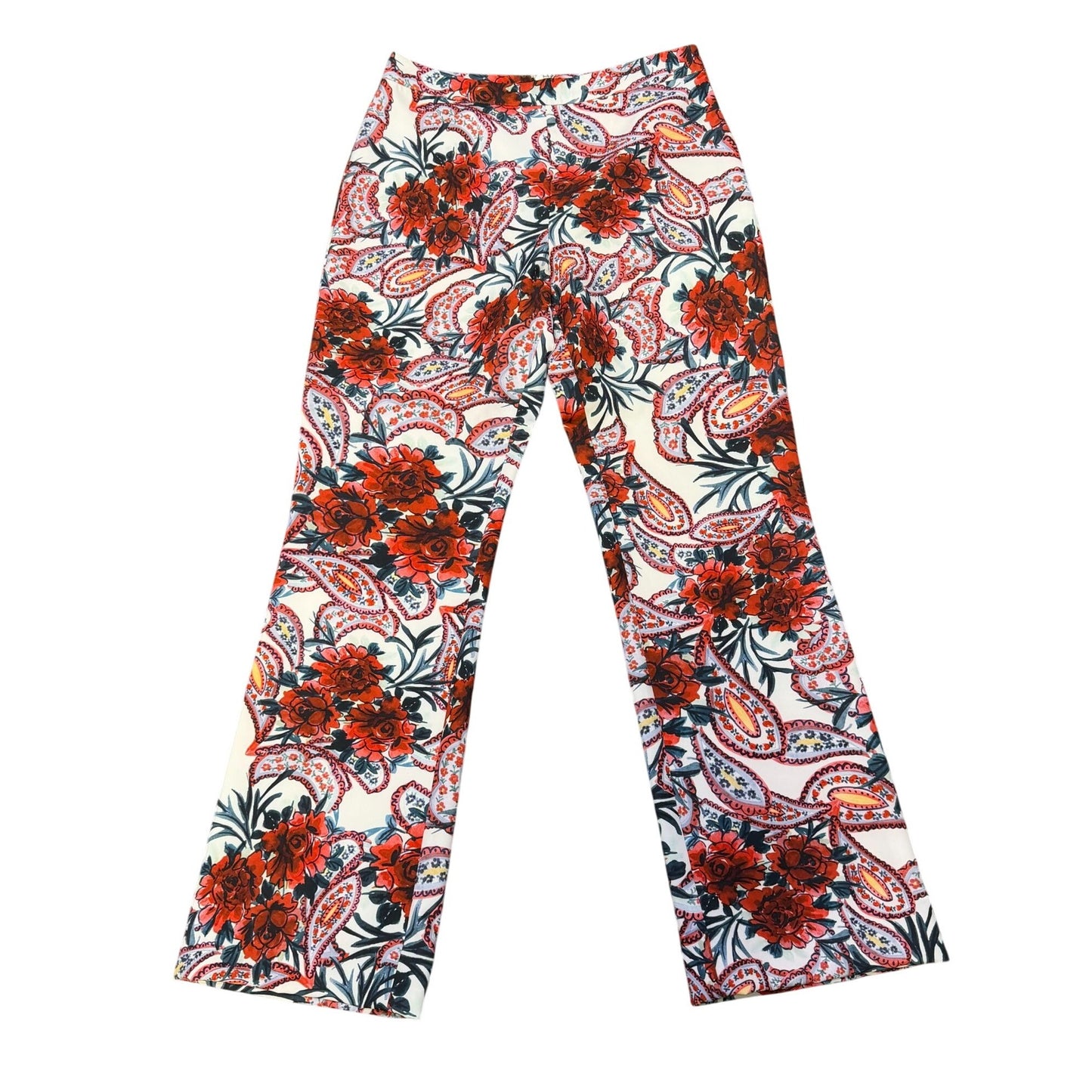 Badgley Mischka Floral Paisley 2-Piece Blouse & Pants Set Red Blue S