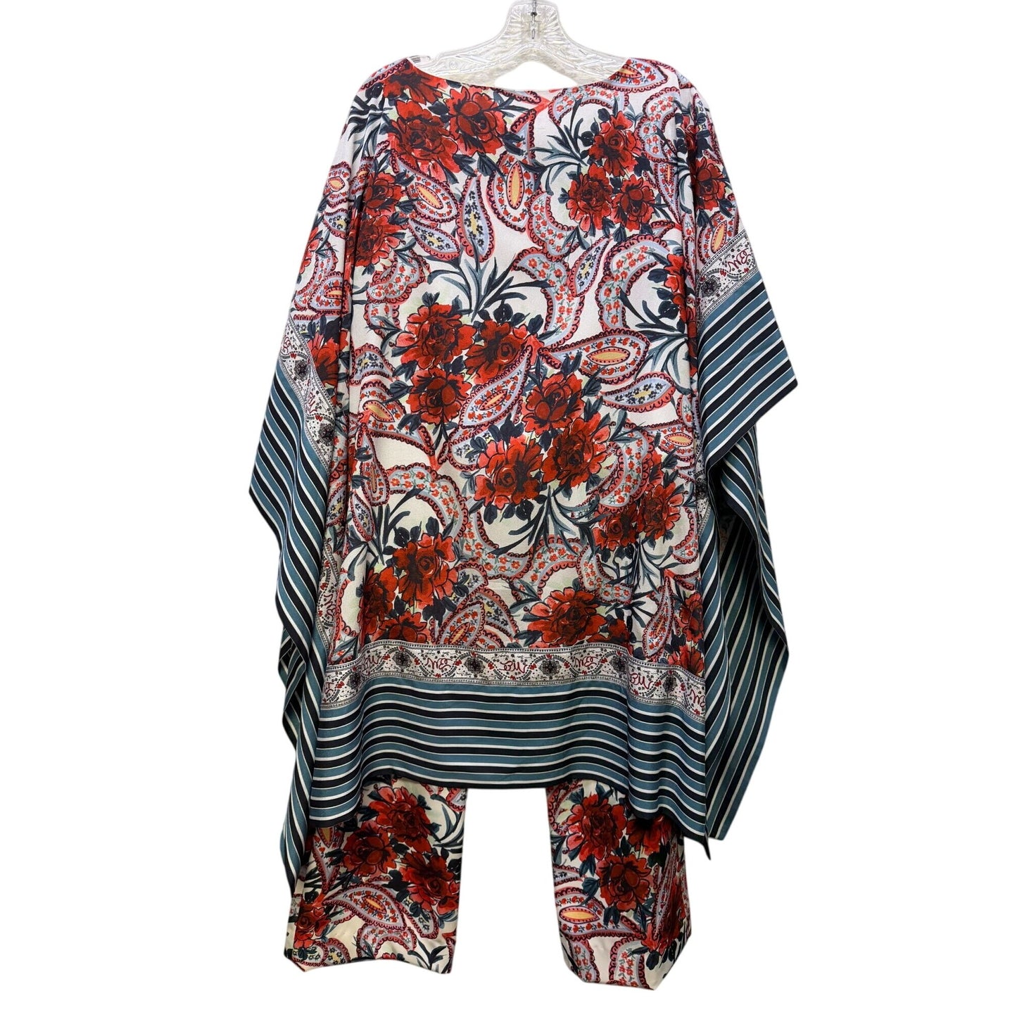 Badgley Mischka Floral Paisley 2-Piece Blouse & Pants Set Red Blue S