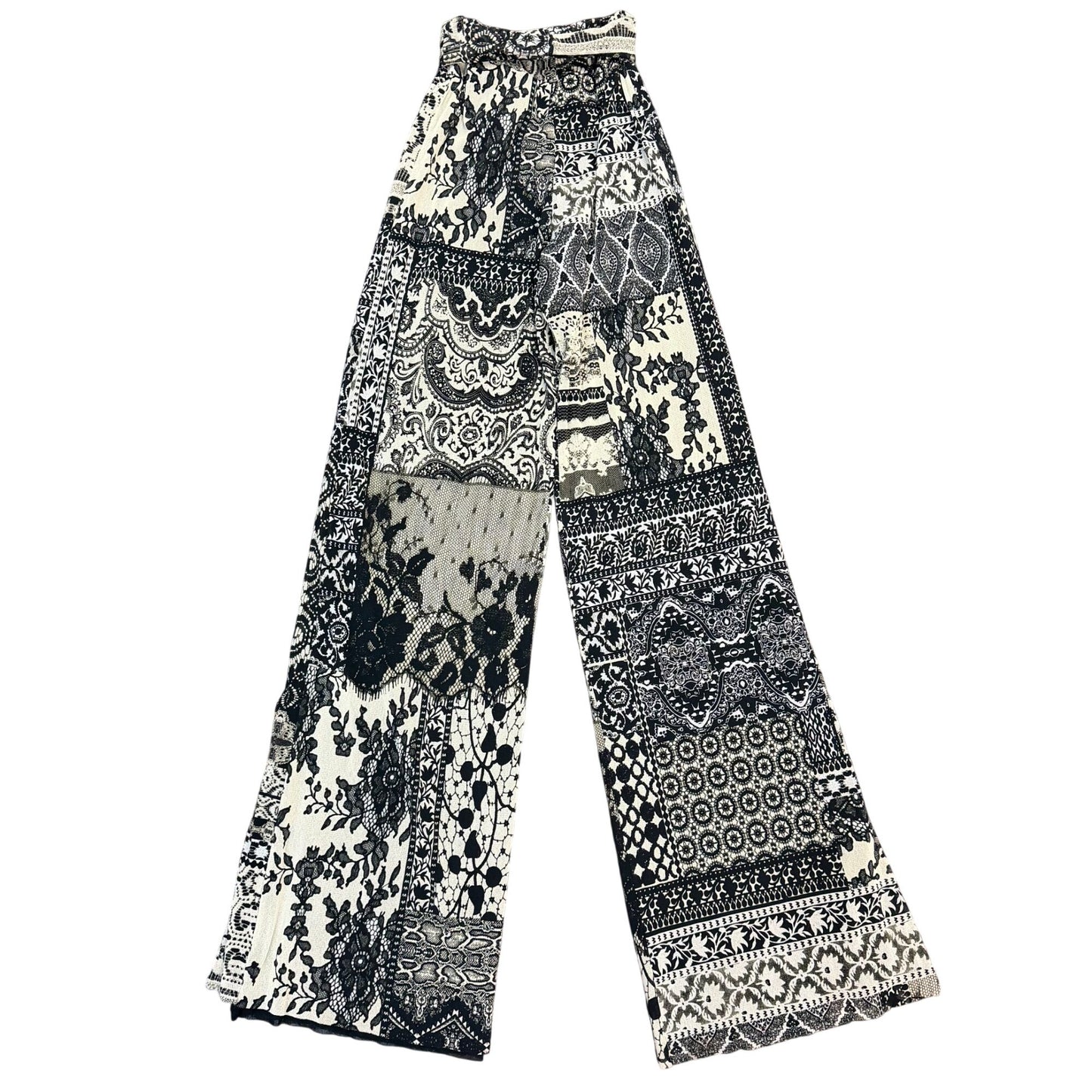 Fuzzi Black & Gray High-Waist Wide-Leg Pants S