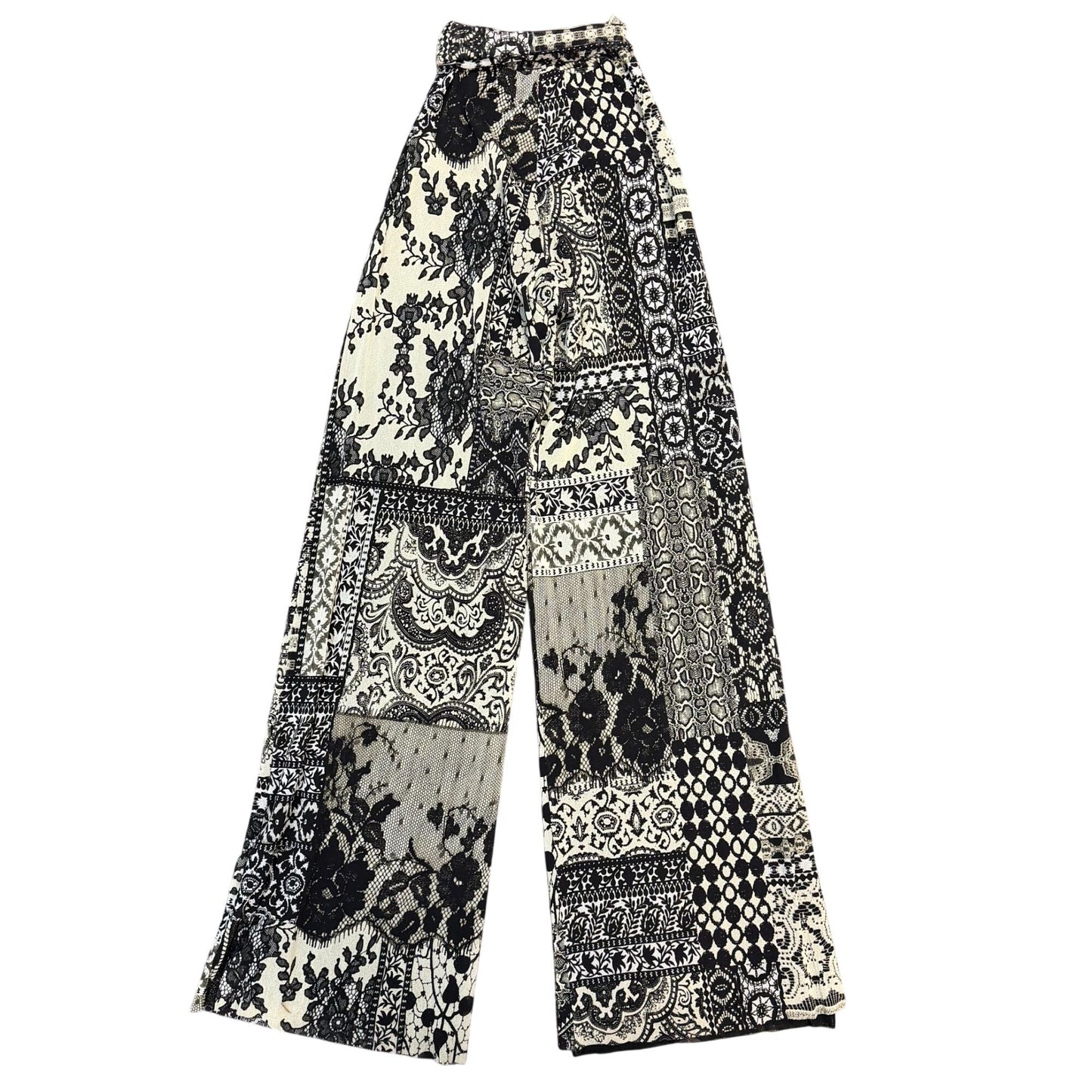 Fuzzi Black & Gray High-Waist Wide-Leg Pants S
