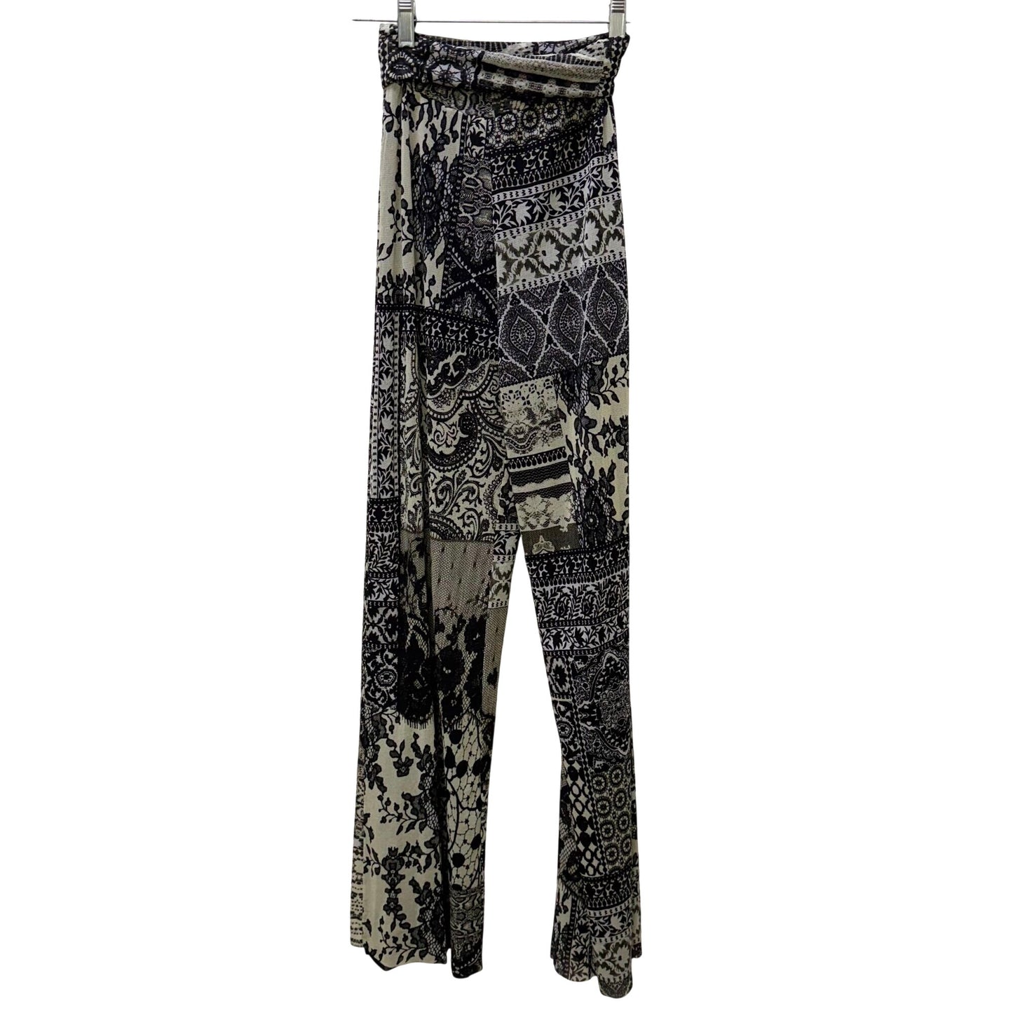 Fuzzi Black & Gray High-Waist Wide-Leg Pants S