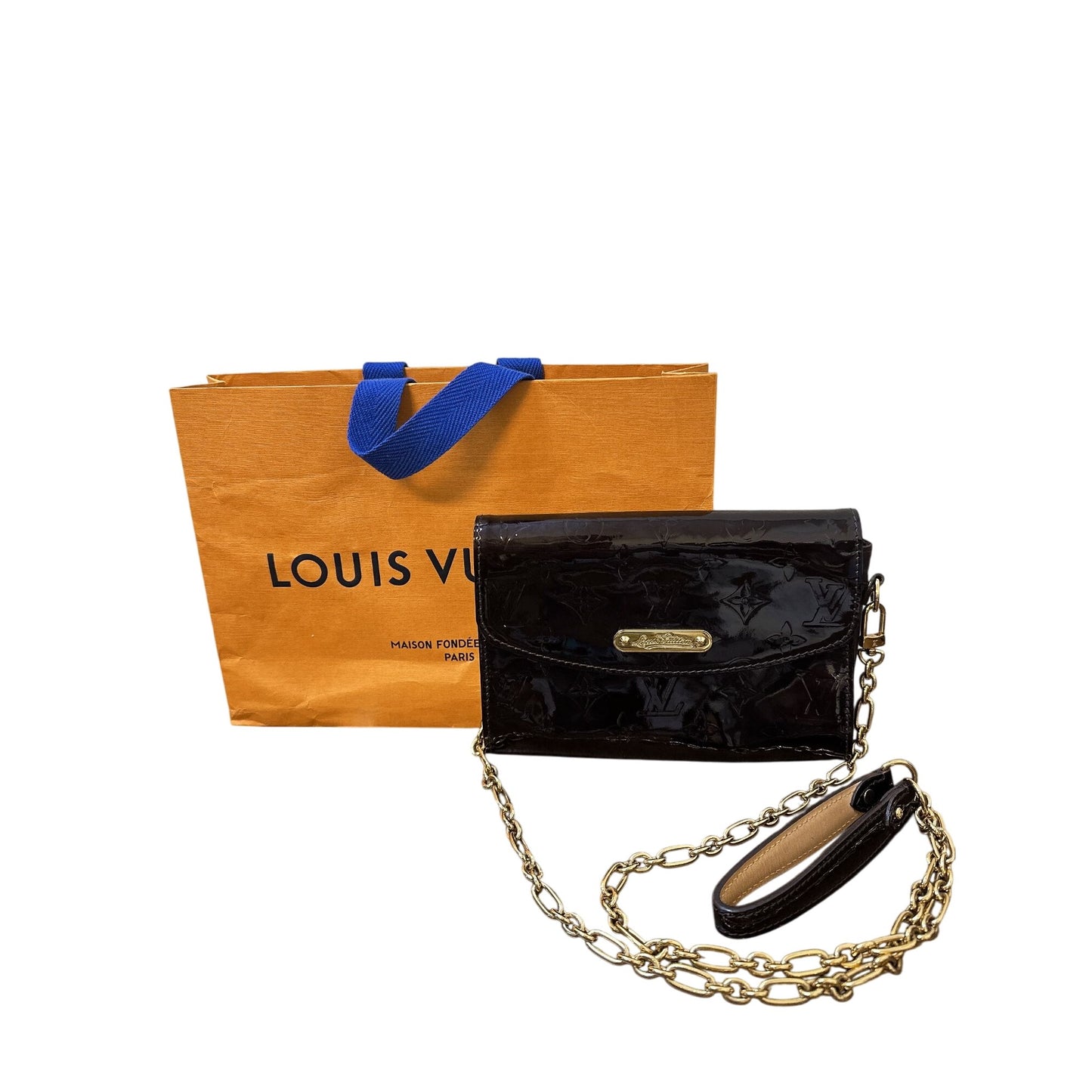 Louis Vuitton Vernis Monogram Patent Leather chocolate Brown crossbody w/Gold Hardware & Detachable Strap