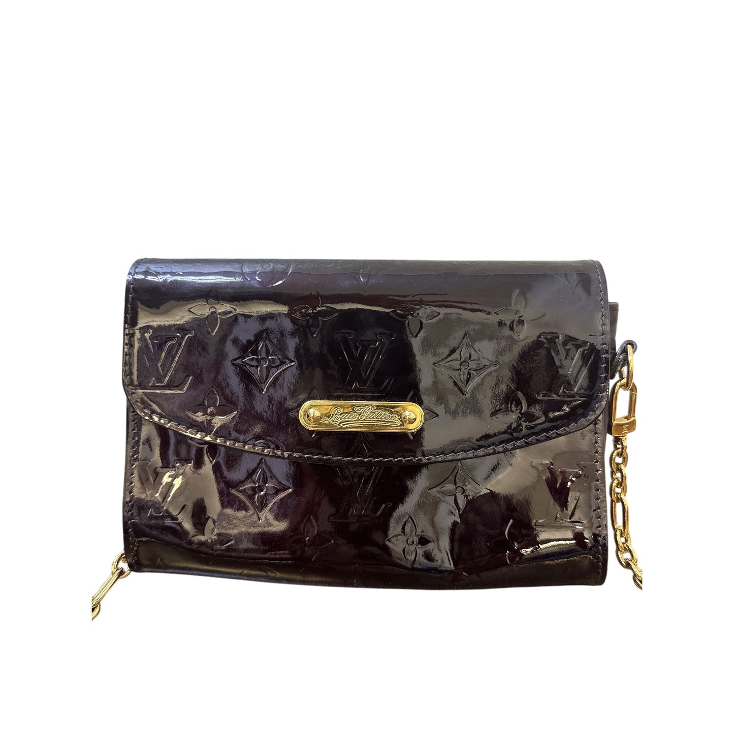 Louis Vuitton Vernis Monogram Patent Leather chocolate Brown crossbody w/Gold Hardware & Detachable Strap