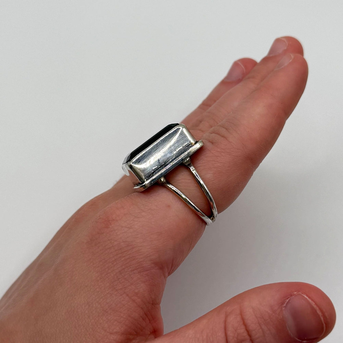 Sterling Silver Rectangular Smoky Quartz Handmade Ring Size 7.5