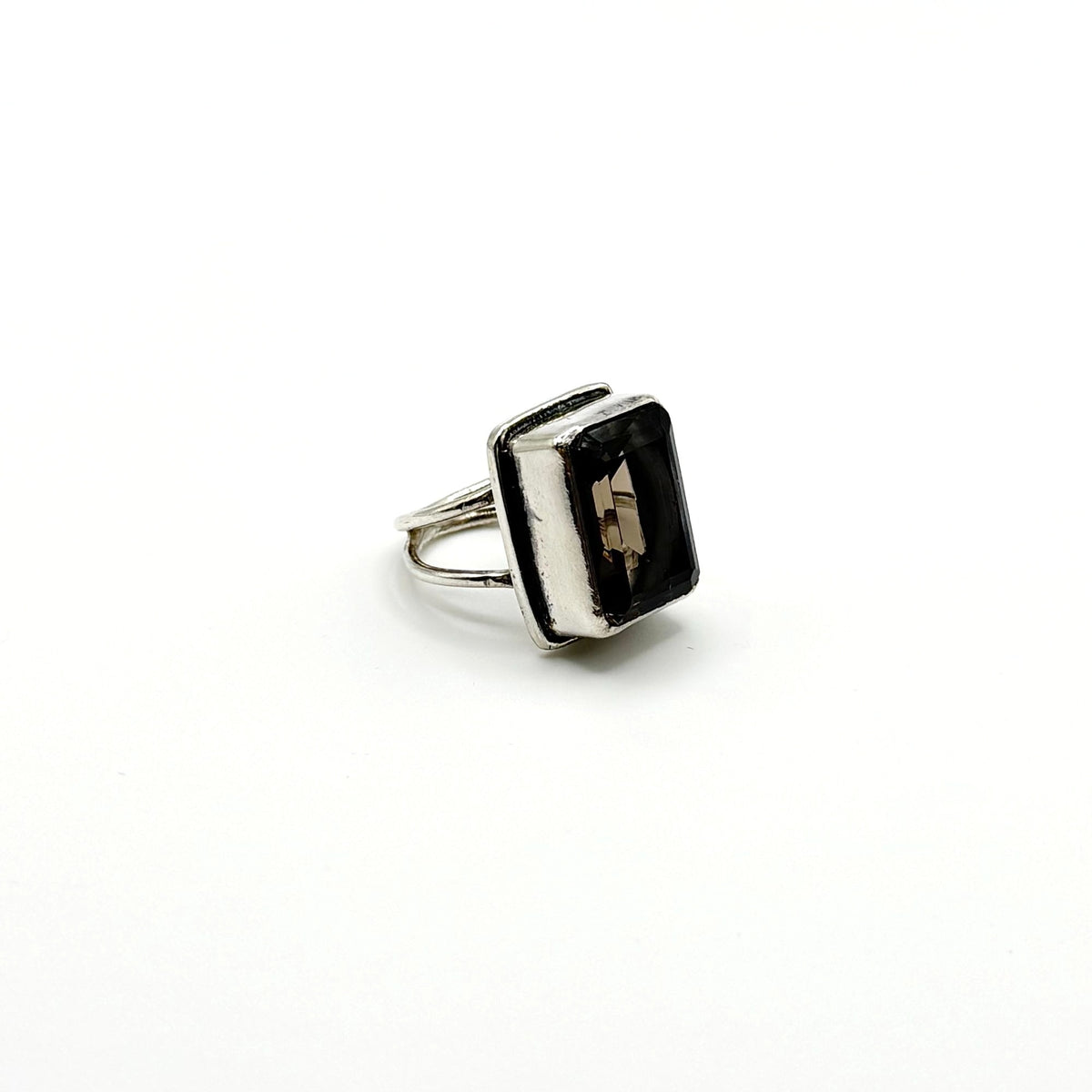 Sterling Silver Rectangular Smoky Quartz Handmade Ring Size 7.5