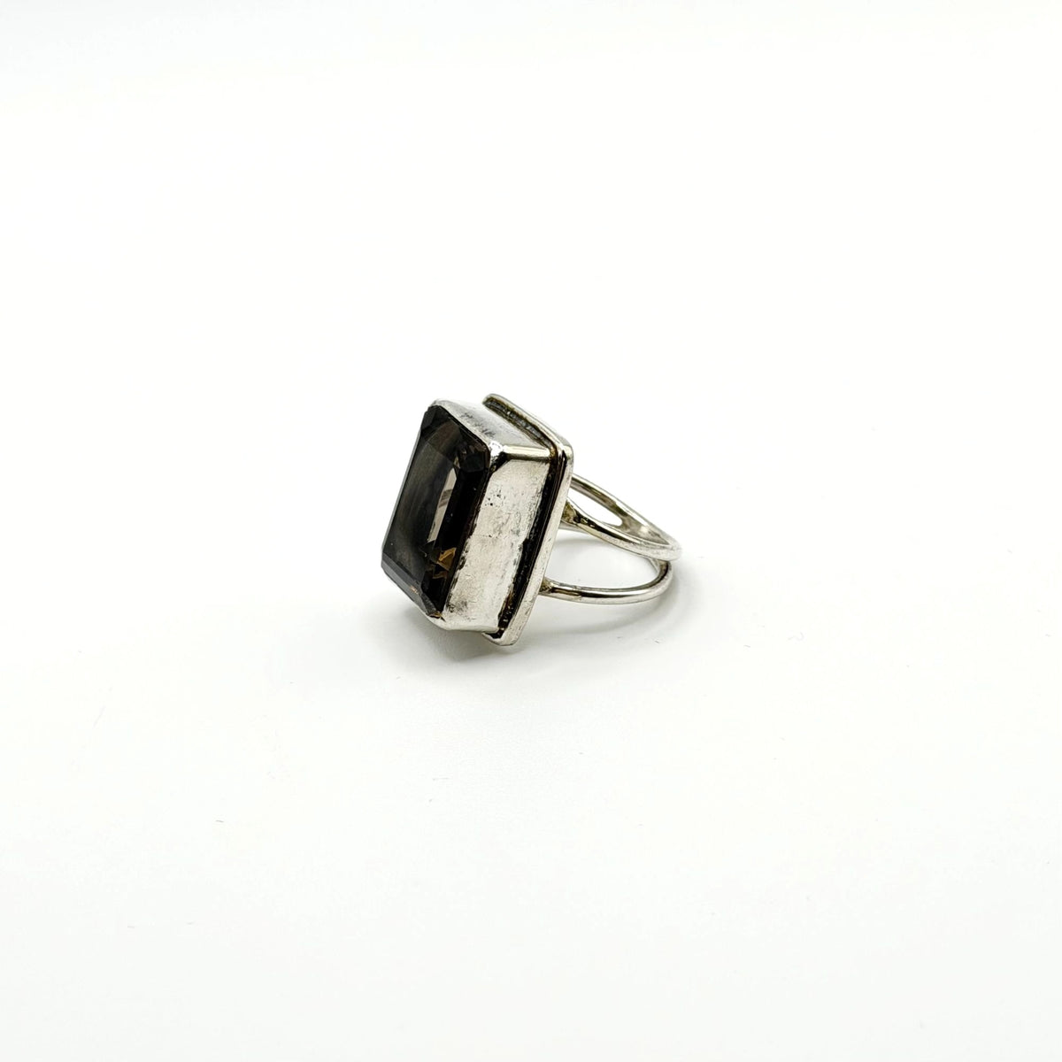 Sterling Silver Rectangular Smoky Quartz Handmade Ring Size 7.5