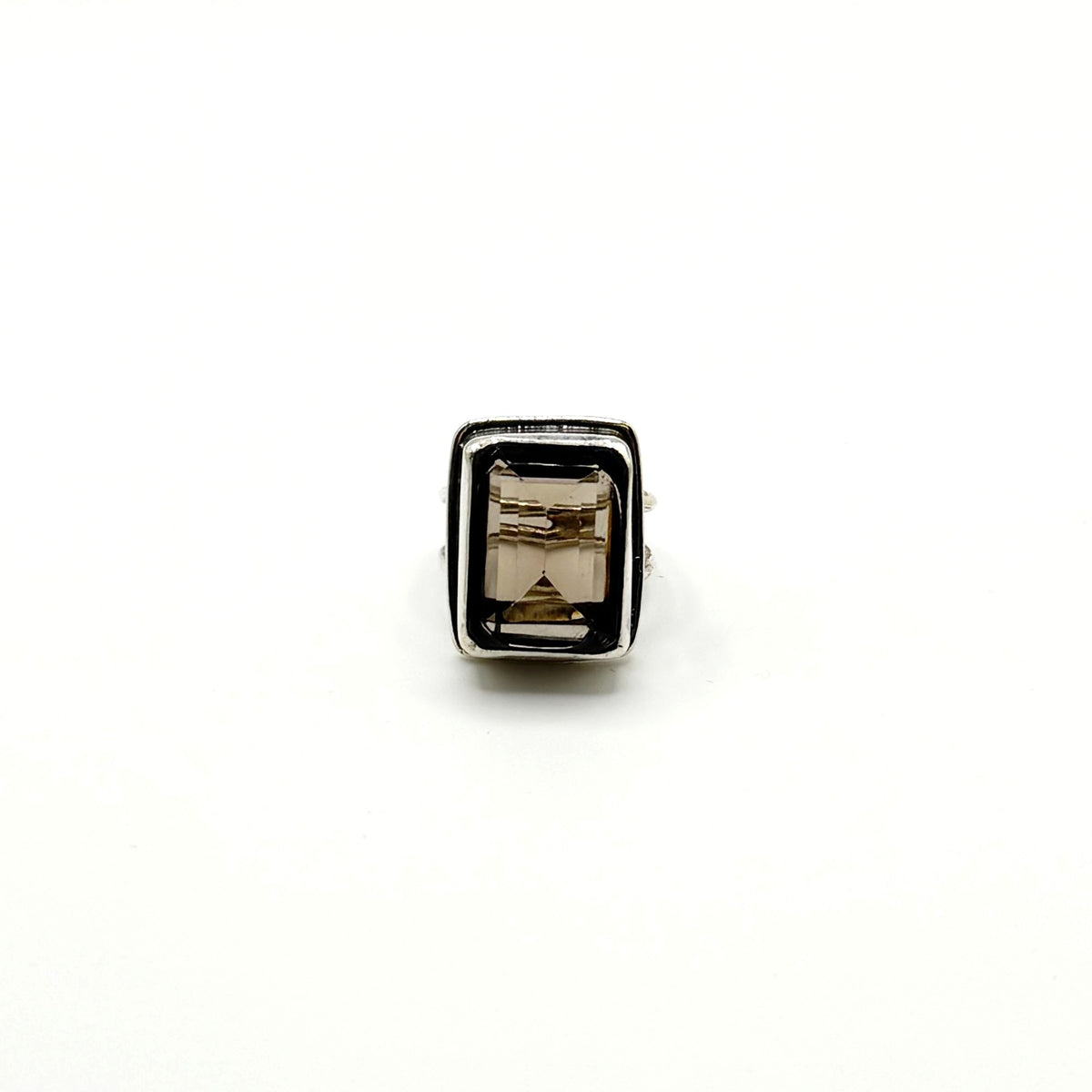 Sterling Silver Rectangular Smoky Quartz Handmade Ring Size 7.5