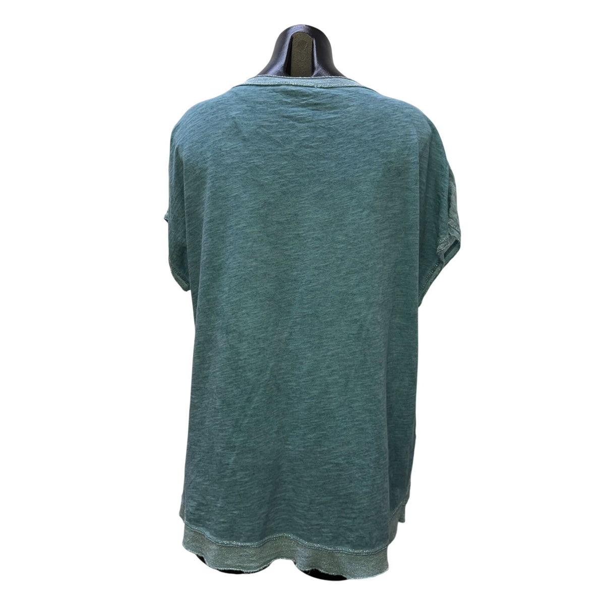 Tempo Paris Blue Linen Blouse V-Neck Short Sleeve S