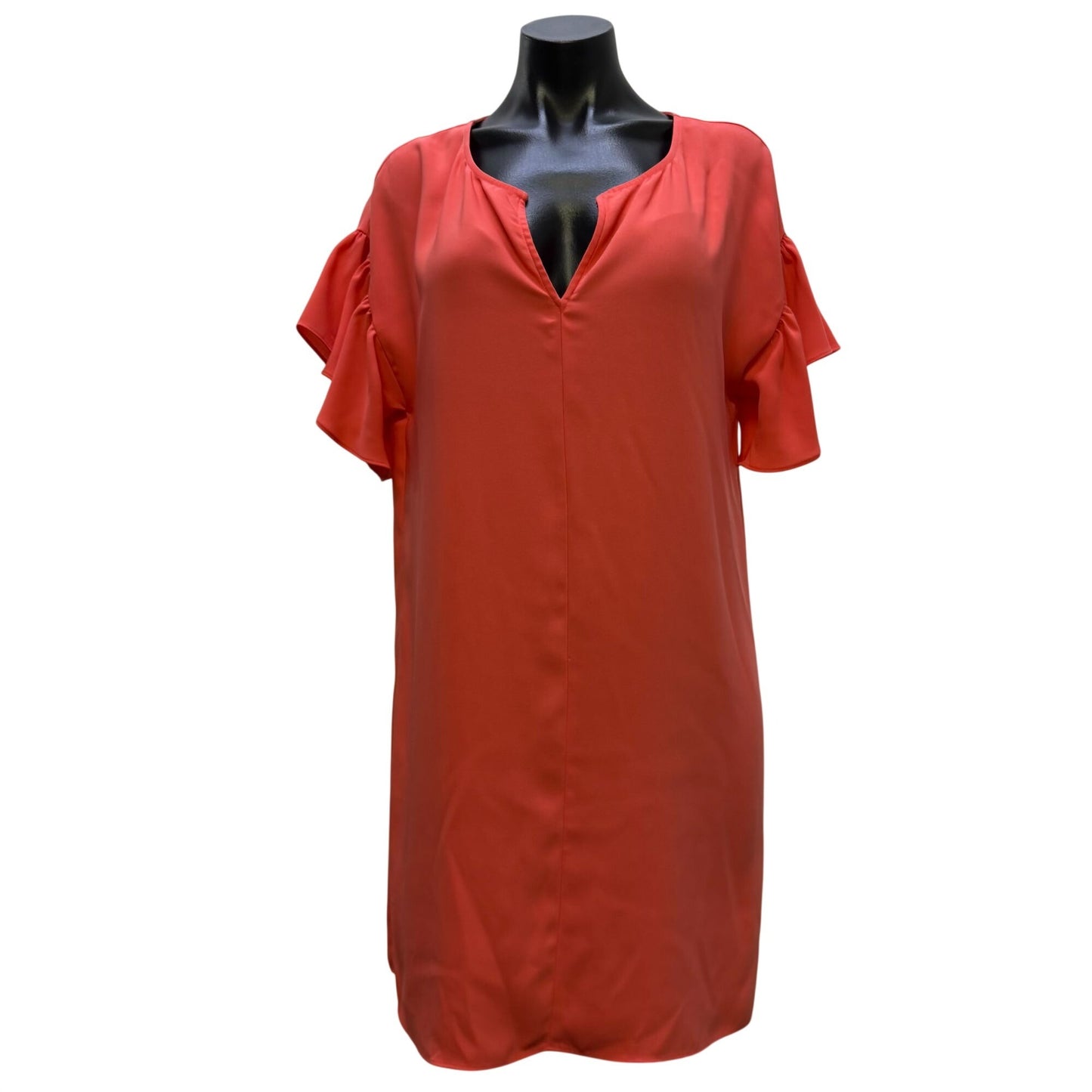 Anna Cate Coral Shift Dress With Ruffle Sleeves Size M