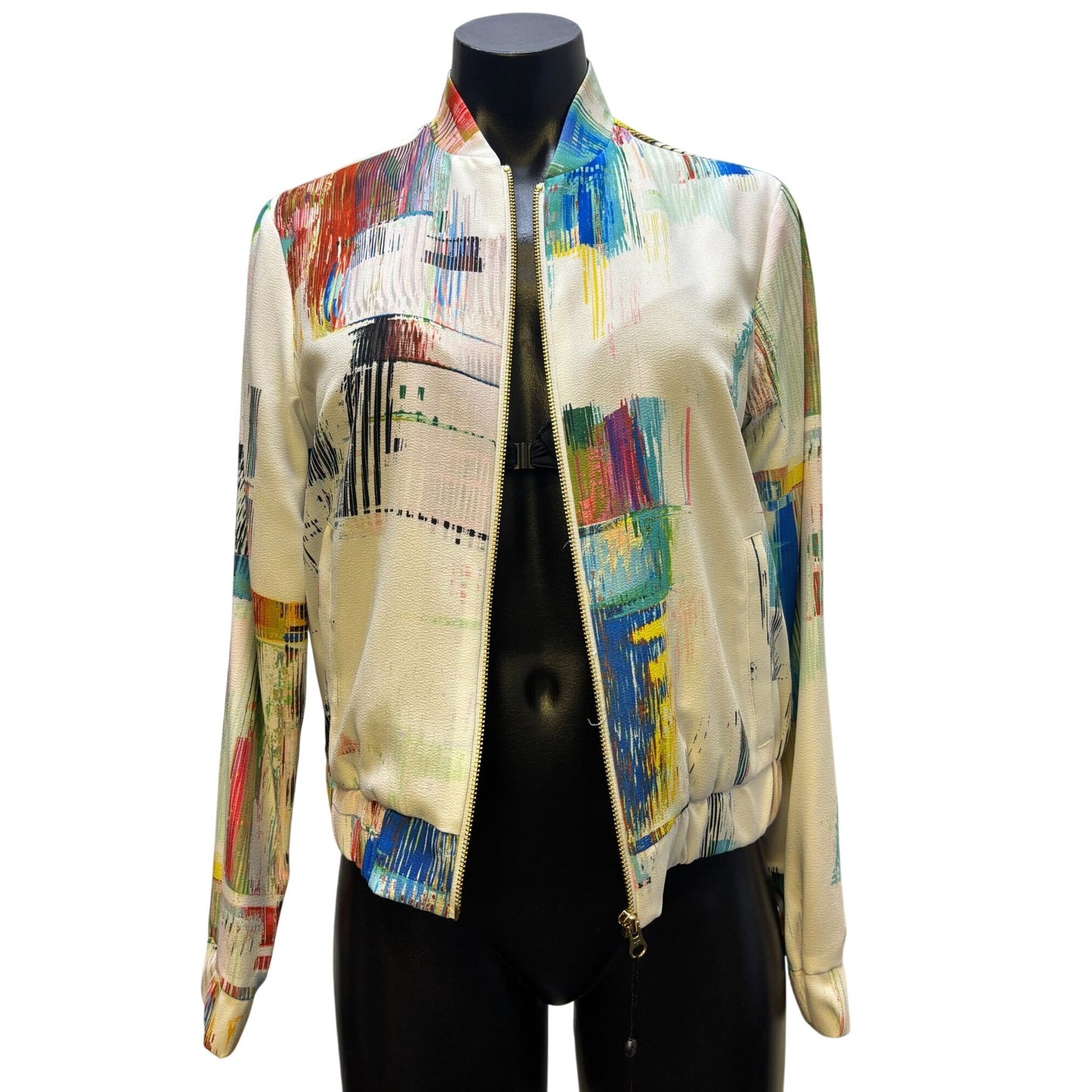 NWT Robert Graham Abstract Print Bomber Jacket White Multi S