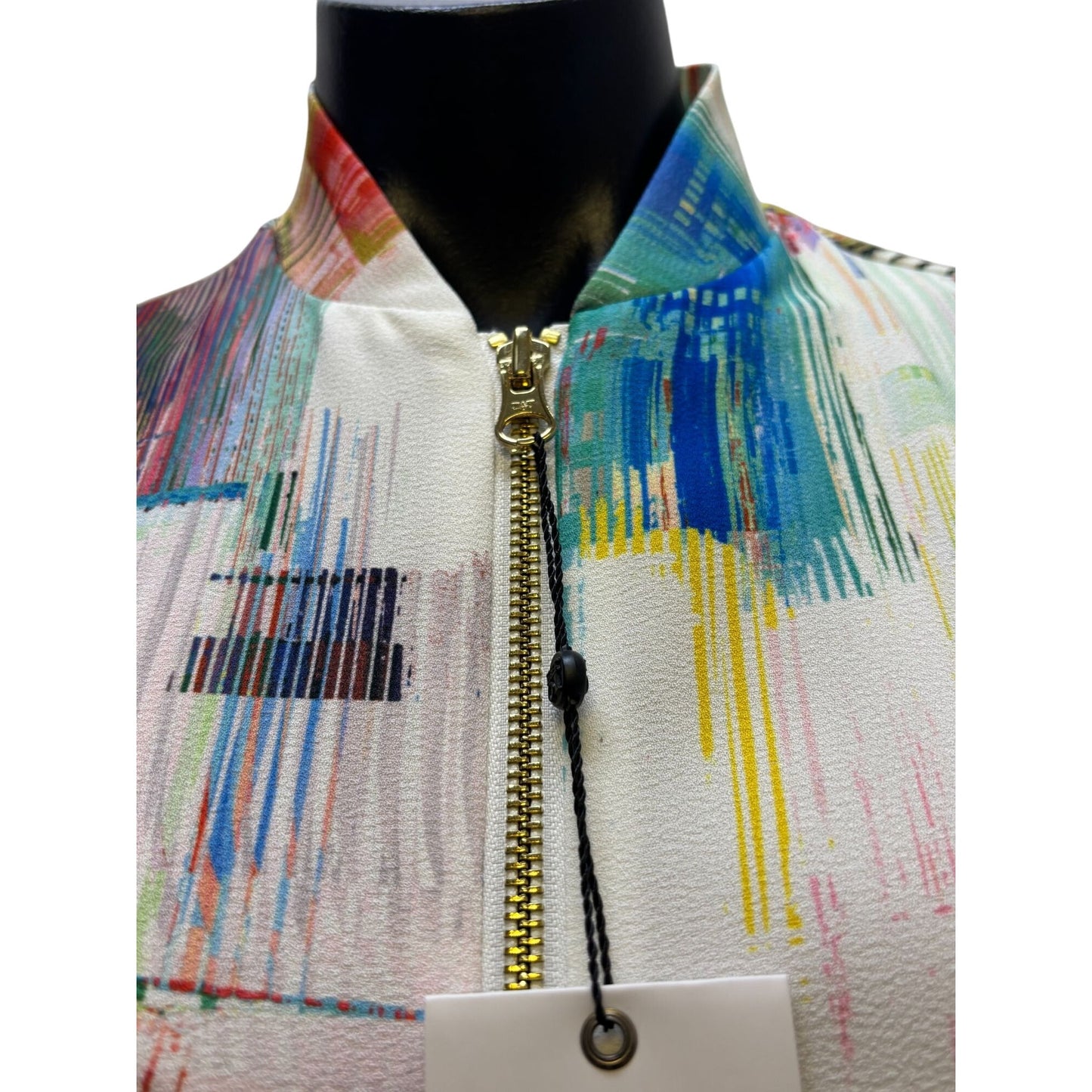 NWT Robert Graham Abstract Print Bomber Jacket White Multi S