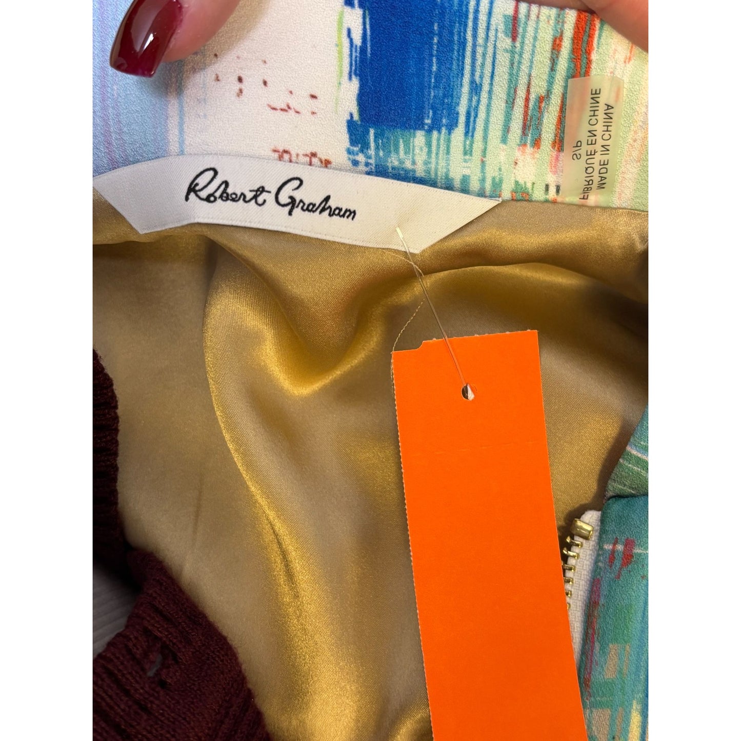 NWT Robert Graham Abstract Print Bomber Jacket White Multi S