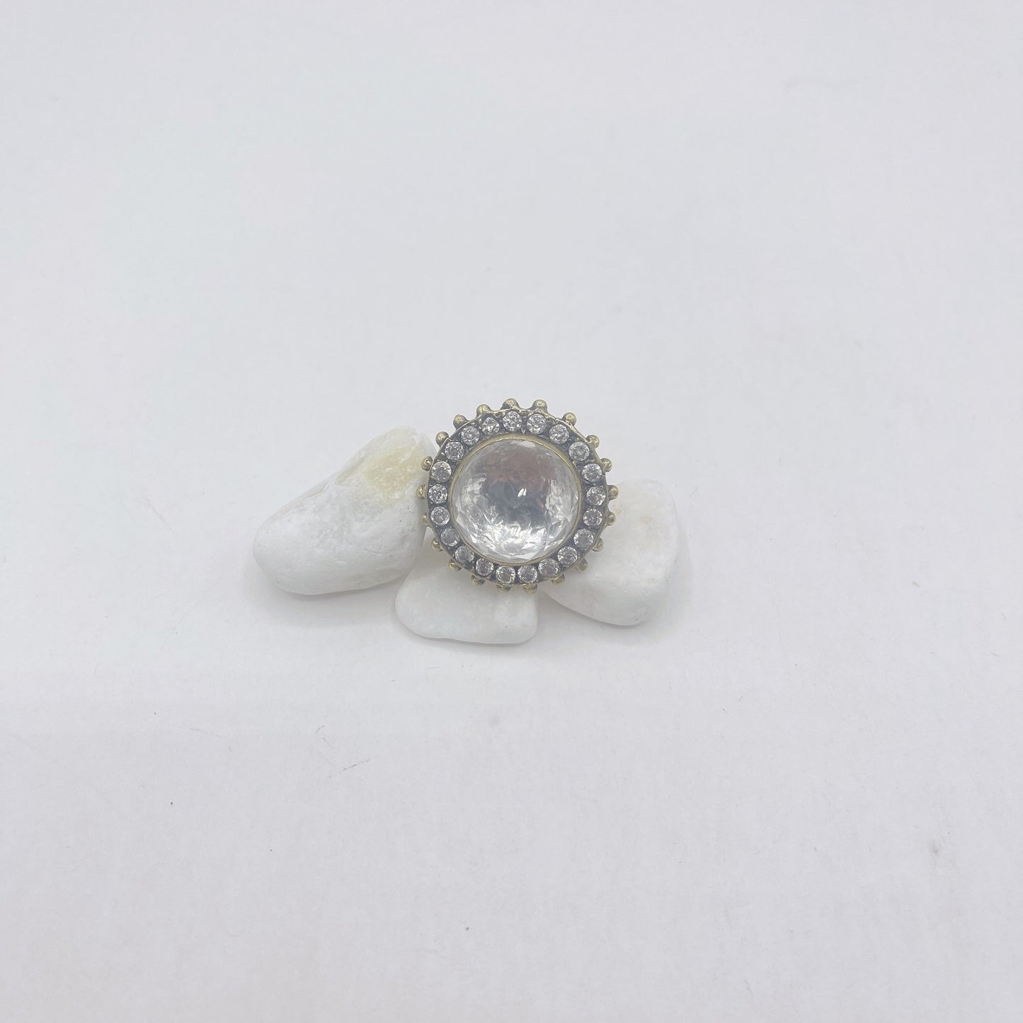 925 Silver Round Crystal Ring Large 8.5