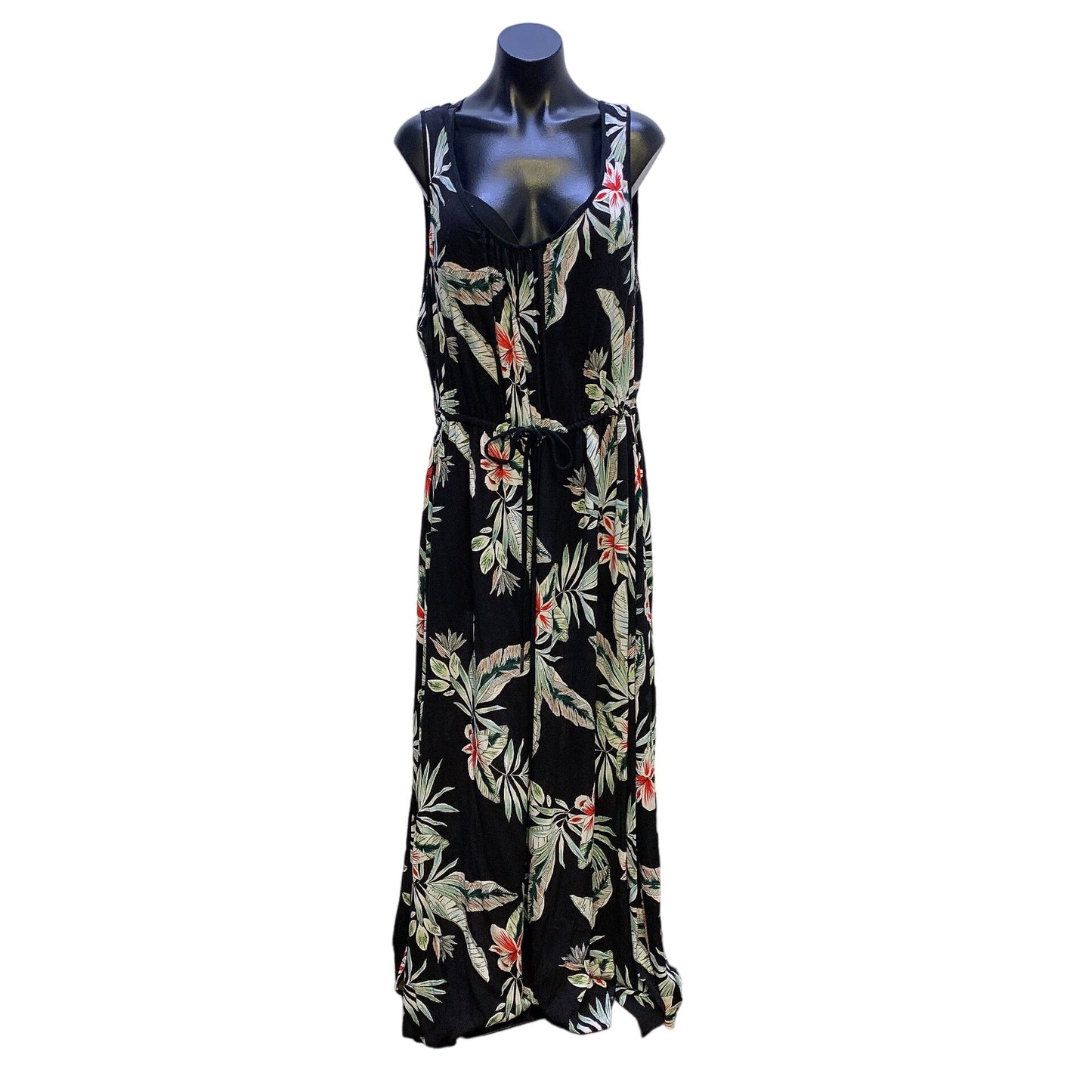 NWT City Chic Oahu Floral Tie Waist Maxi Dress Viscose Black & Red L/20