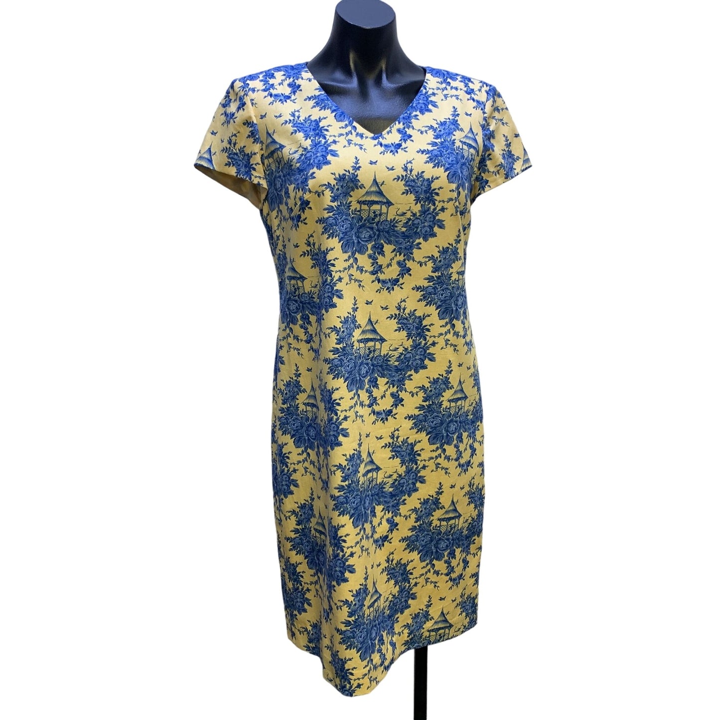 Talbots Yellow & Blue Floral Print Dress Size 6
