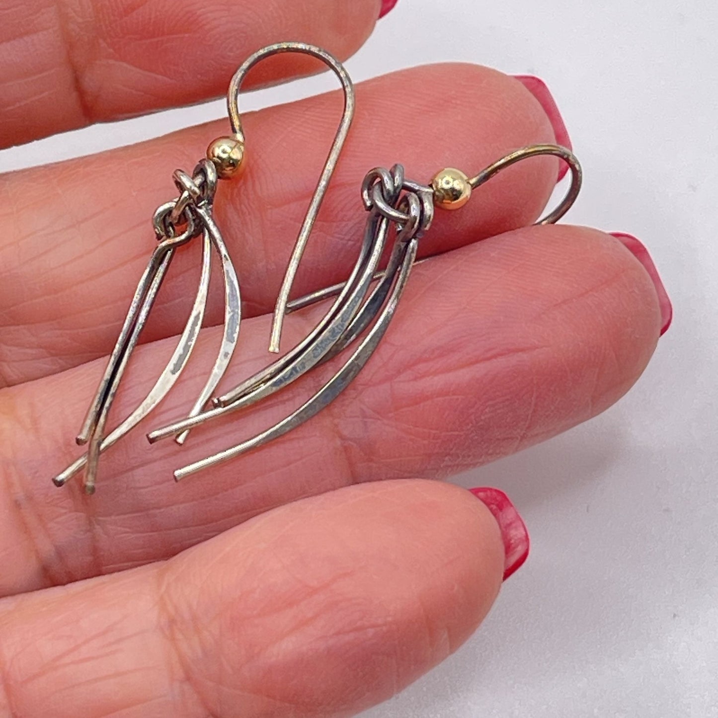 Handcrafted 14K Gold Filled Sterling Silver Dangle Earrings With Gold Bead Accent