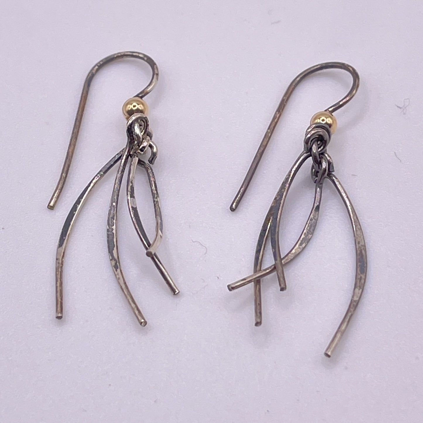 Handcrafted 14K Gold Filled Sterling Silver Dangle Earrings With Gold Bead Accent