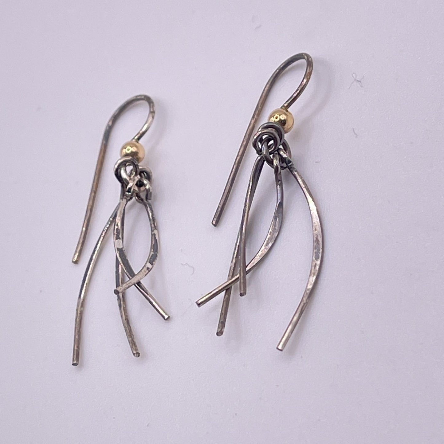Handcrafted 14K Gold Filled Sterling Silver Dangle Earrings With Gold Bead Accent