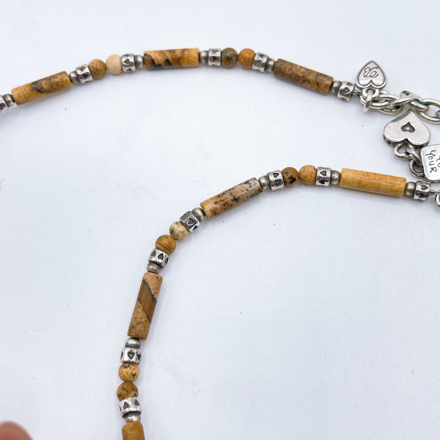 Jasper Beaded Necklace With Heart Charms & "Listen To Your Heart" Pendant