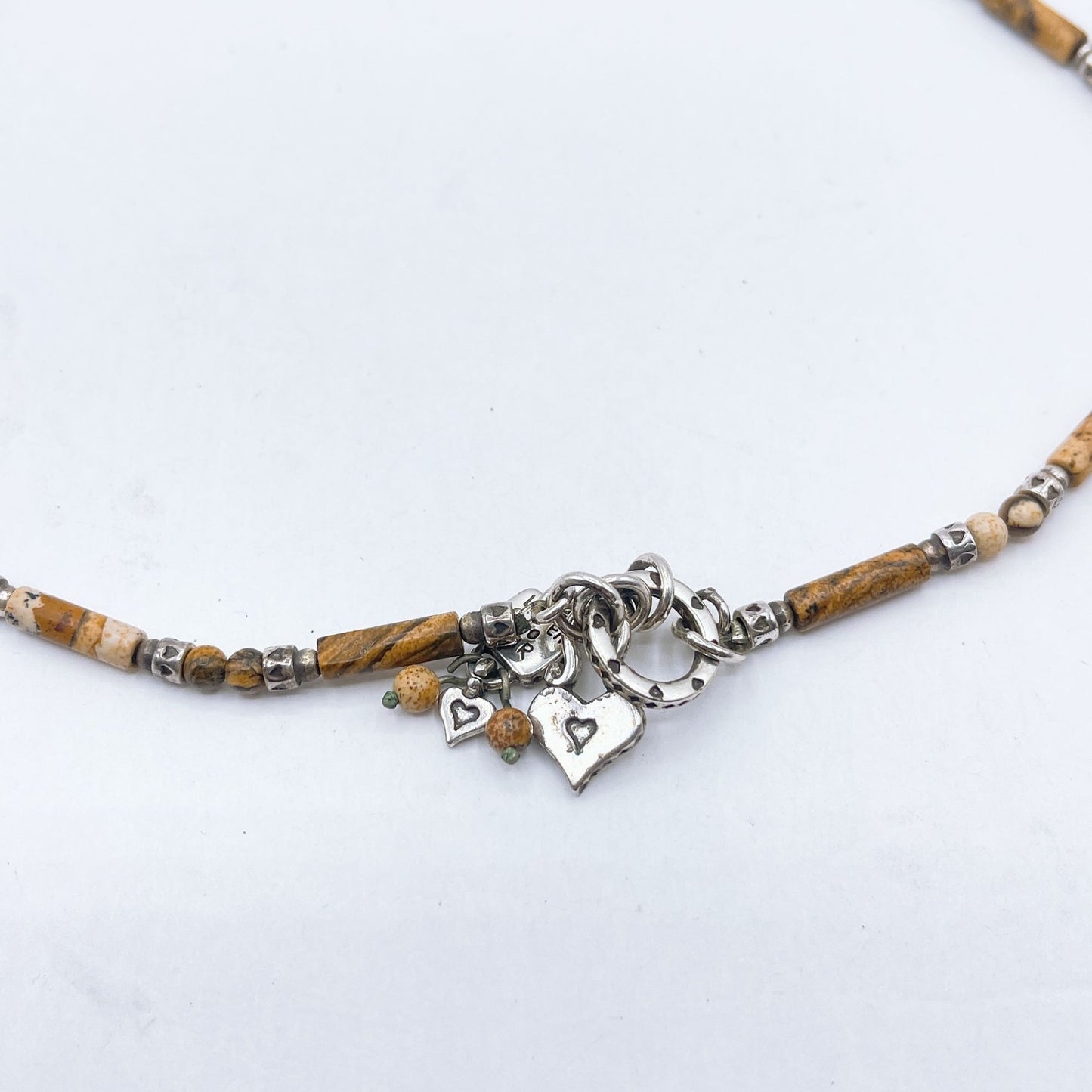 Jasper Beaded Necklace With Heart Charms & "Listen To Your Heart" Pendant