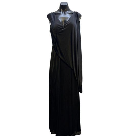 Wallis Vintage Black Evening Gown Dress Asymmetric Drape 16