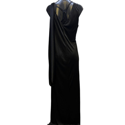 Wallis Vintage Black Evening Gown Dress Asymmetric Drape 16