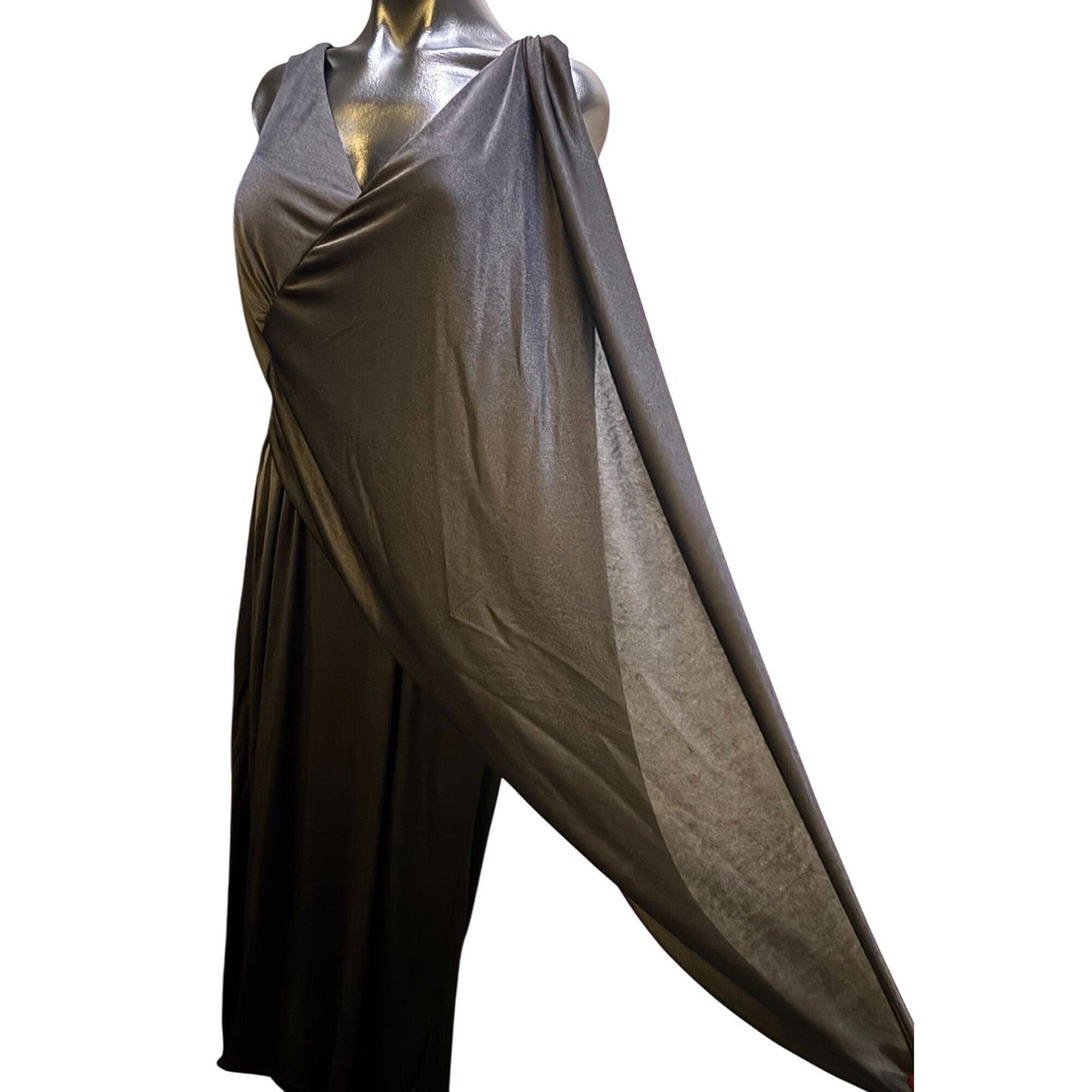 Wallis Vintage Black Evening Gown Dress Asymmetric Drape 16