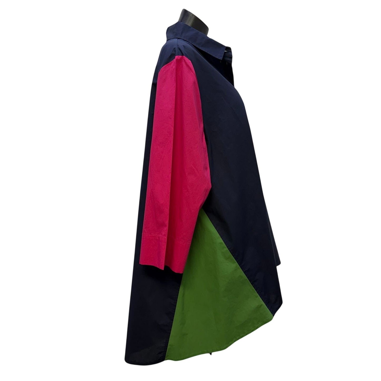 Alembika Colorblock Button-Down Blouse Navy Green Pink Size 6/16-18