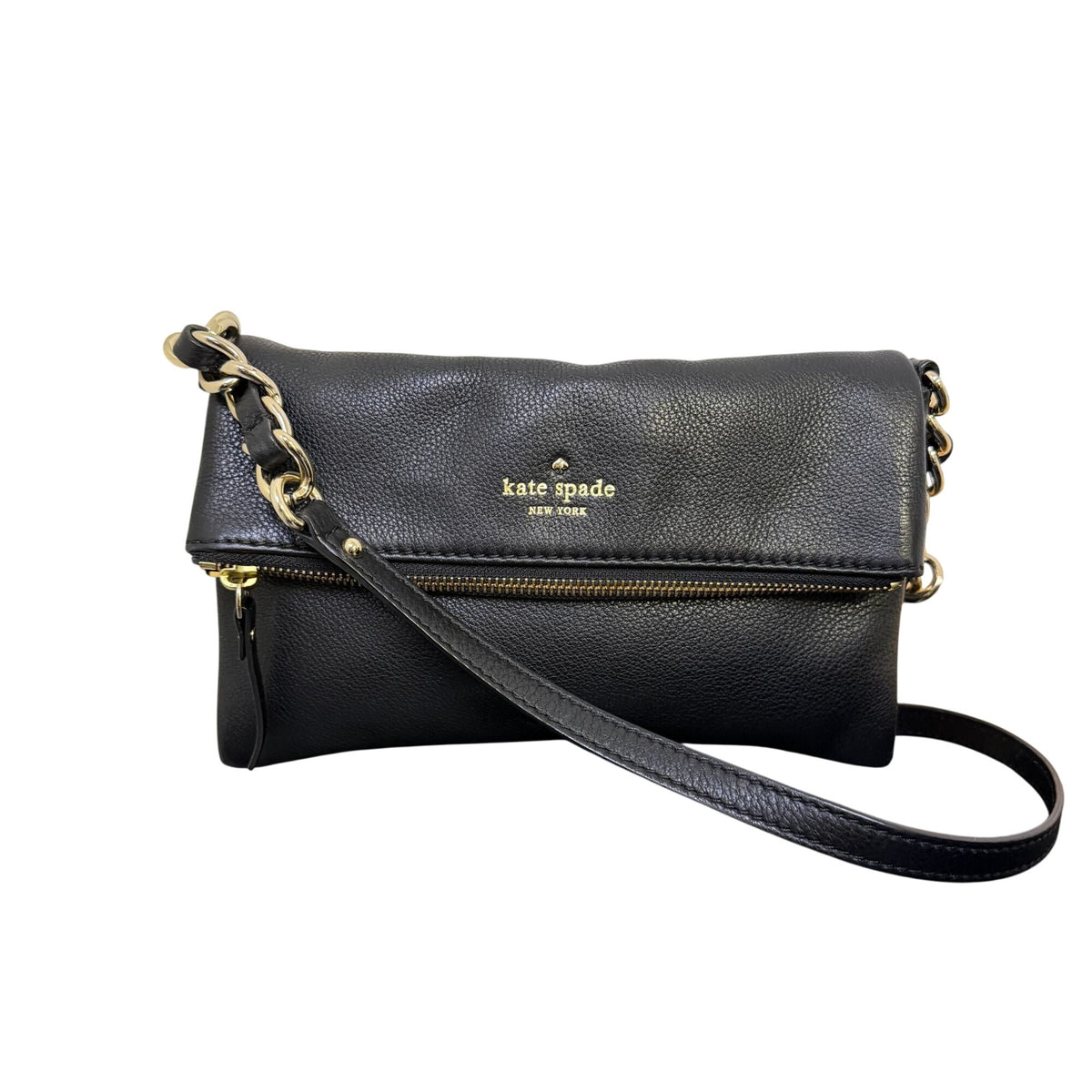Kate Spade Black Leather Crossbody Bag With Gold Strap