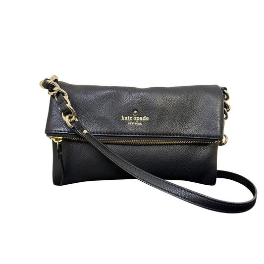 Kate Spade Black Leather Crossbody Bag With Gold Strap