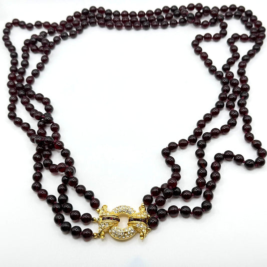 Nolan Miller Glamour Collection 3 Strand Bordeaux Simulated Garnet Necklace