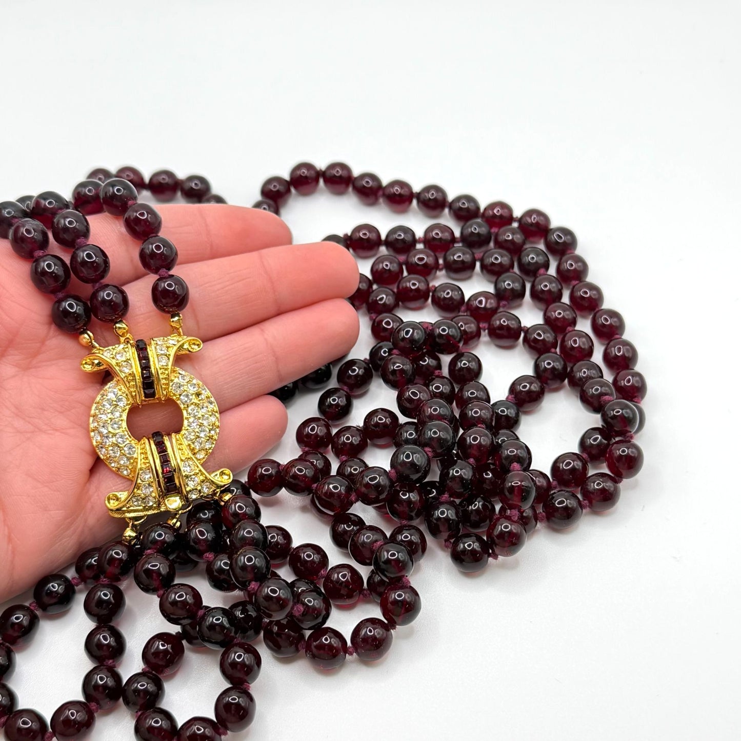 Nolan Miller Glamour Collection 3 Strand Bordeaux Simulated Garnet Necklace