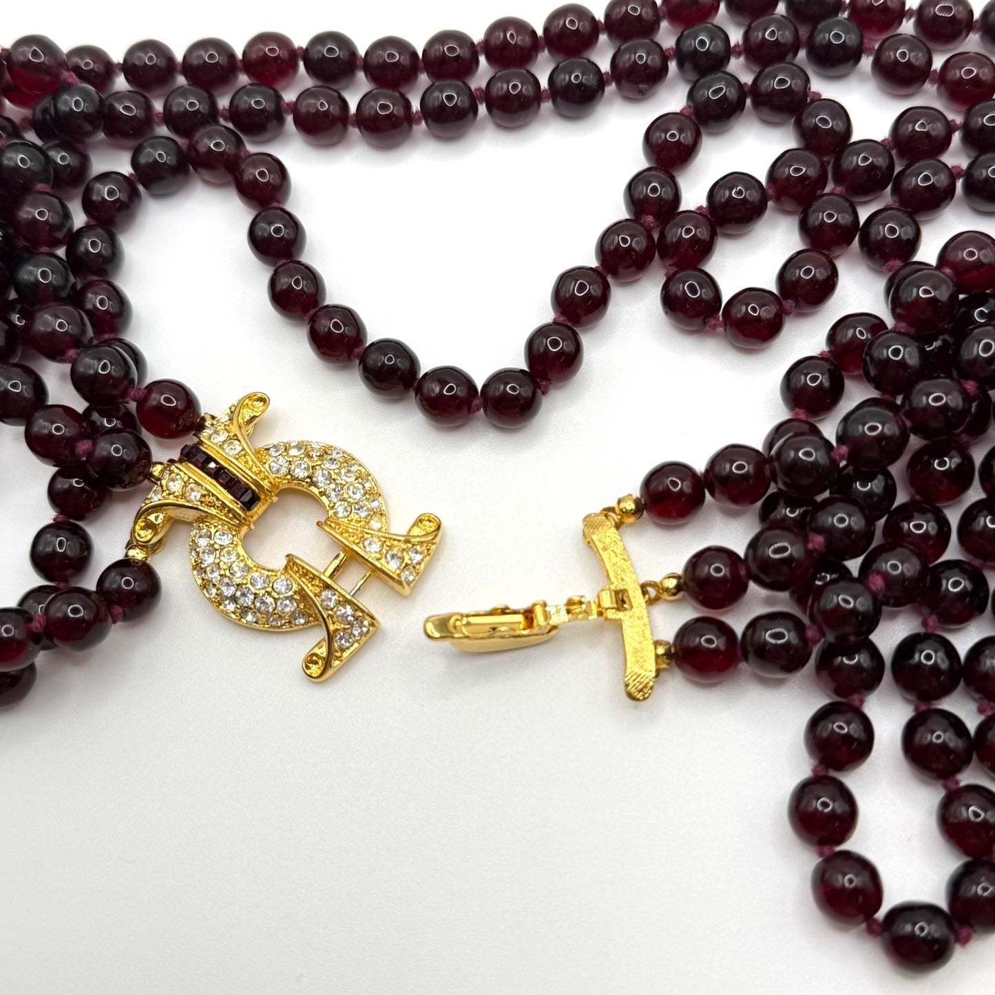 Nolan Miller Glamour Collection 3 Strand Bordeaux Simulated Garnet Necklace