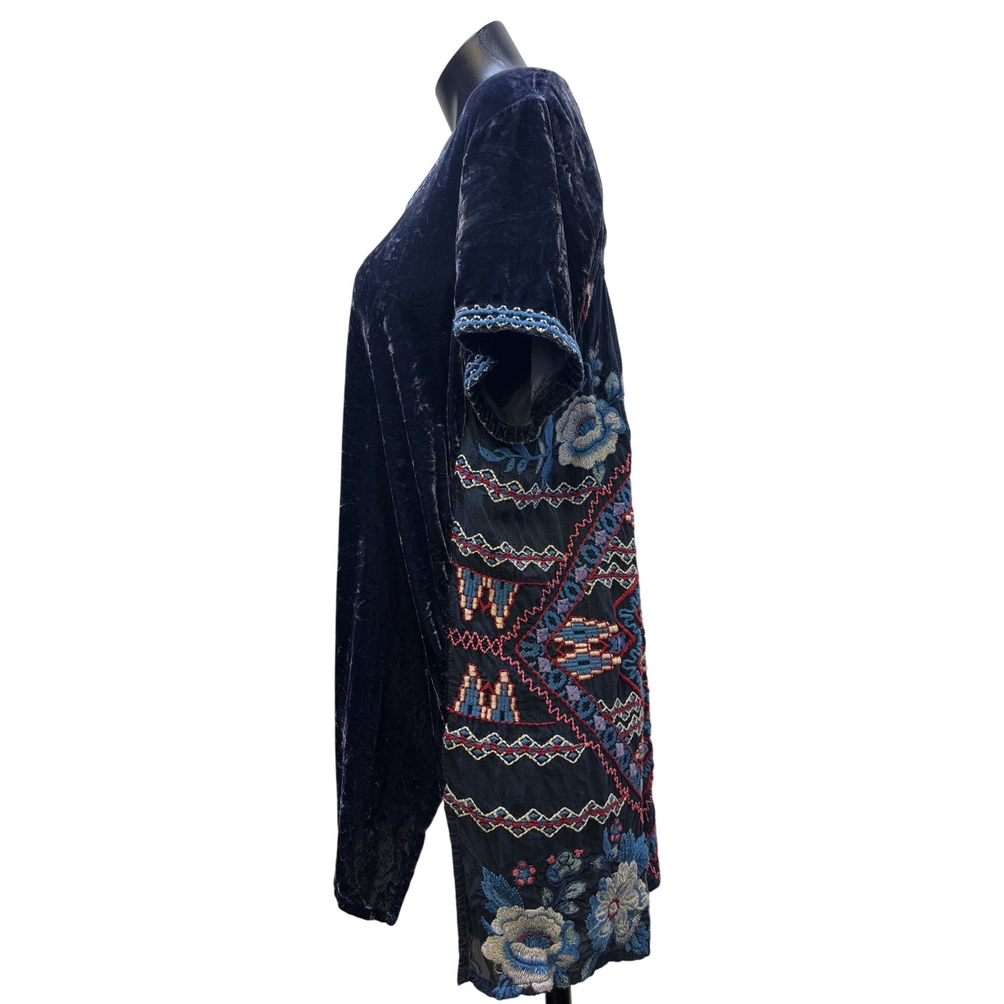 Johnny Was Blue Velvet Embroidered Pullover Tunic Top M