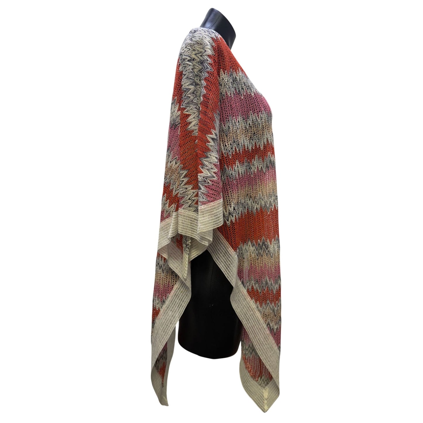 Missoni Crochet Multicolor Zigzag Poncho Italy OS