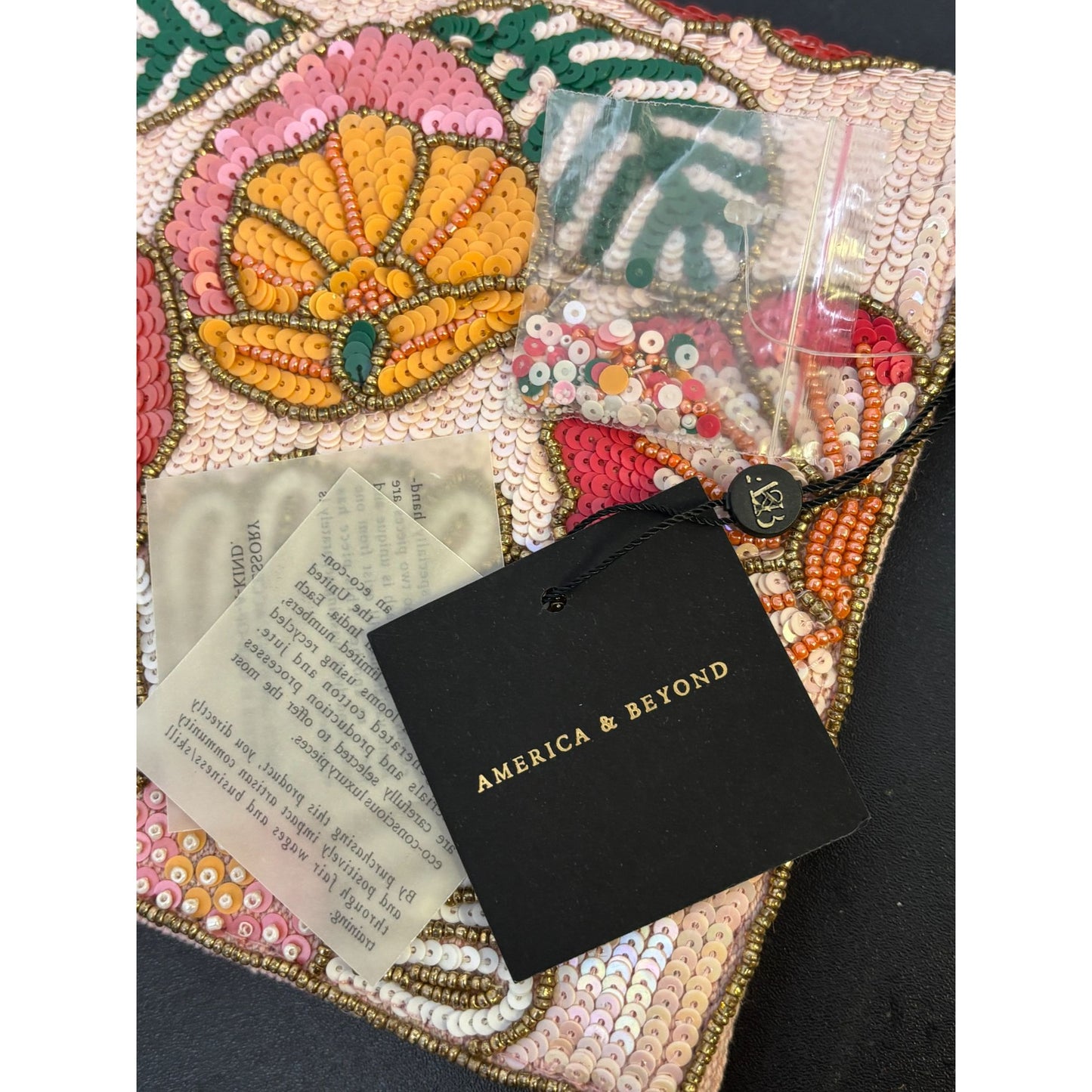 America & Beyond NWT Beaded Floral Clutch Multicolor