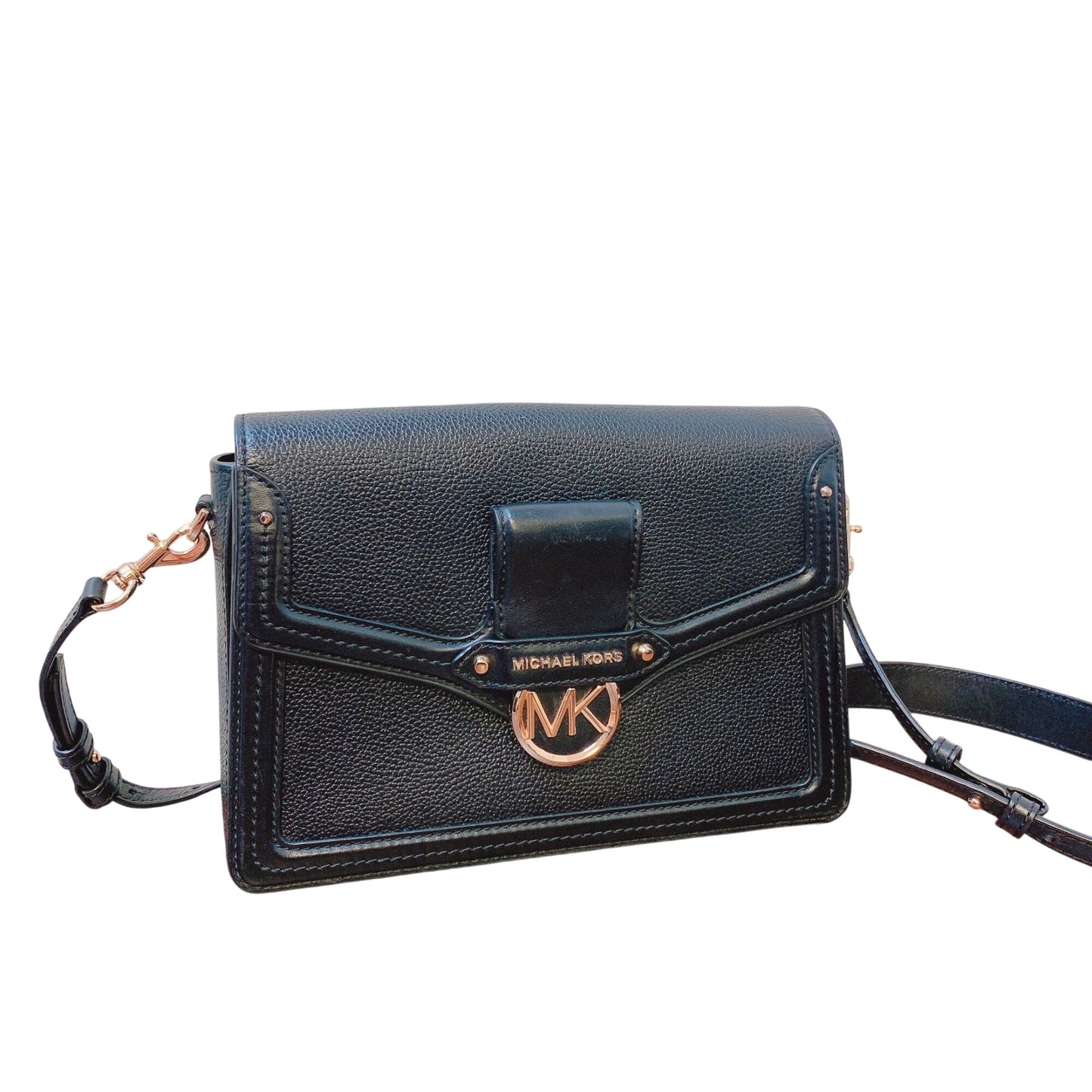 Michael Kors Black Crossbody Bag With Gold Accents & Adjustable Strap