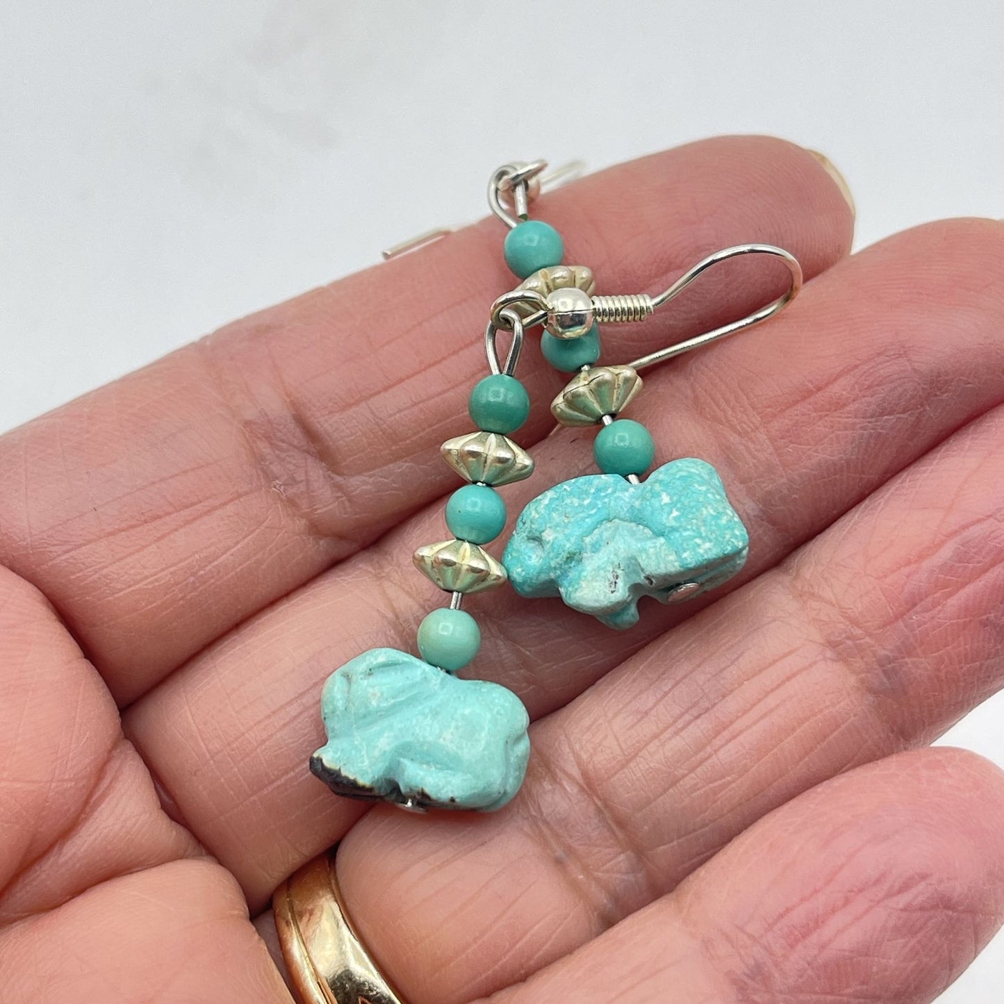 Handcrafted Turquoise Elephant Dangle Earrings With Silver Accents