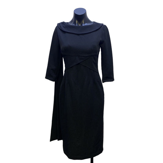 Vintage Dovima Black Long-Sleeve Dress With Draped Neckline & Sash