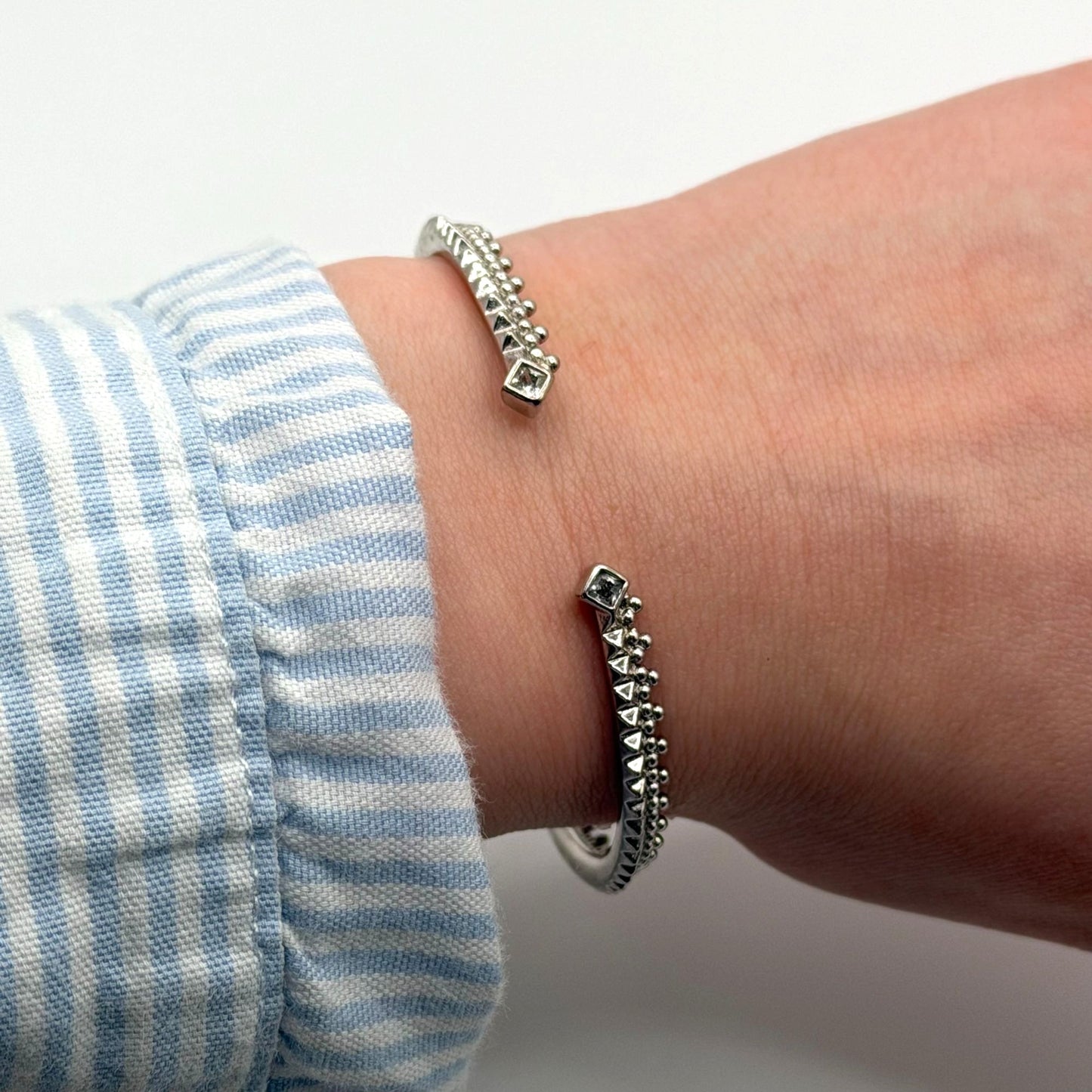 Kendra Scott Silver Plated Cuff Bracelet With Square Crystal Accents