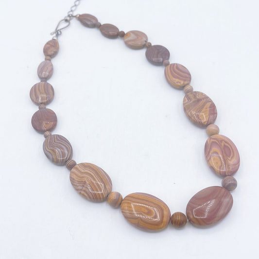 Light Brown Wood Pattern Natural Stones Beads Necklace Medium