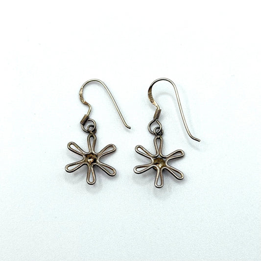 Sterling Silver 925 Flower Drop Earrings Minimalist Design